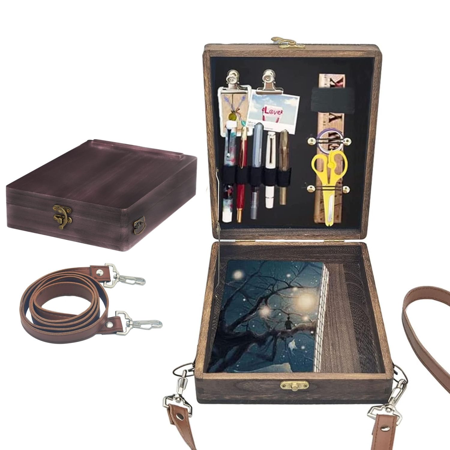 YCOSAN Wooden Artist Messenger Box - Portable Sketch Box Easel & Tool Bag for Drawing, Painting - Perfect Gift for Artists, Writers - Ideal for Outdoor Sketching, Studio Work & Travel