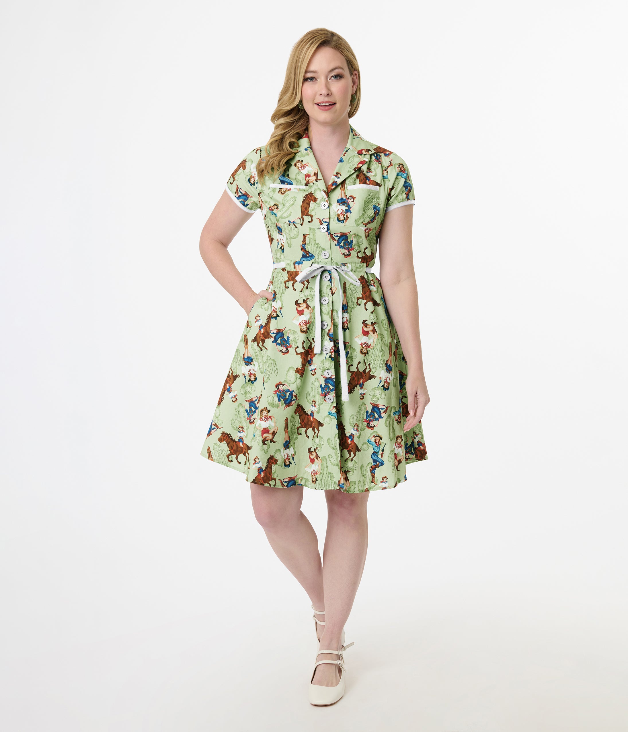 Smak Parlour Western Pin Ups Cotton Fit & Flare Dress - Vintage Style Summer Dress for Women | Perfect for Country Music Festivals, Rodeo Events & Western Themed Parties
