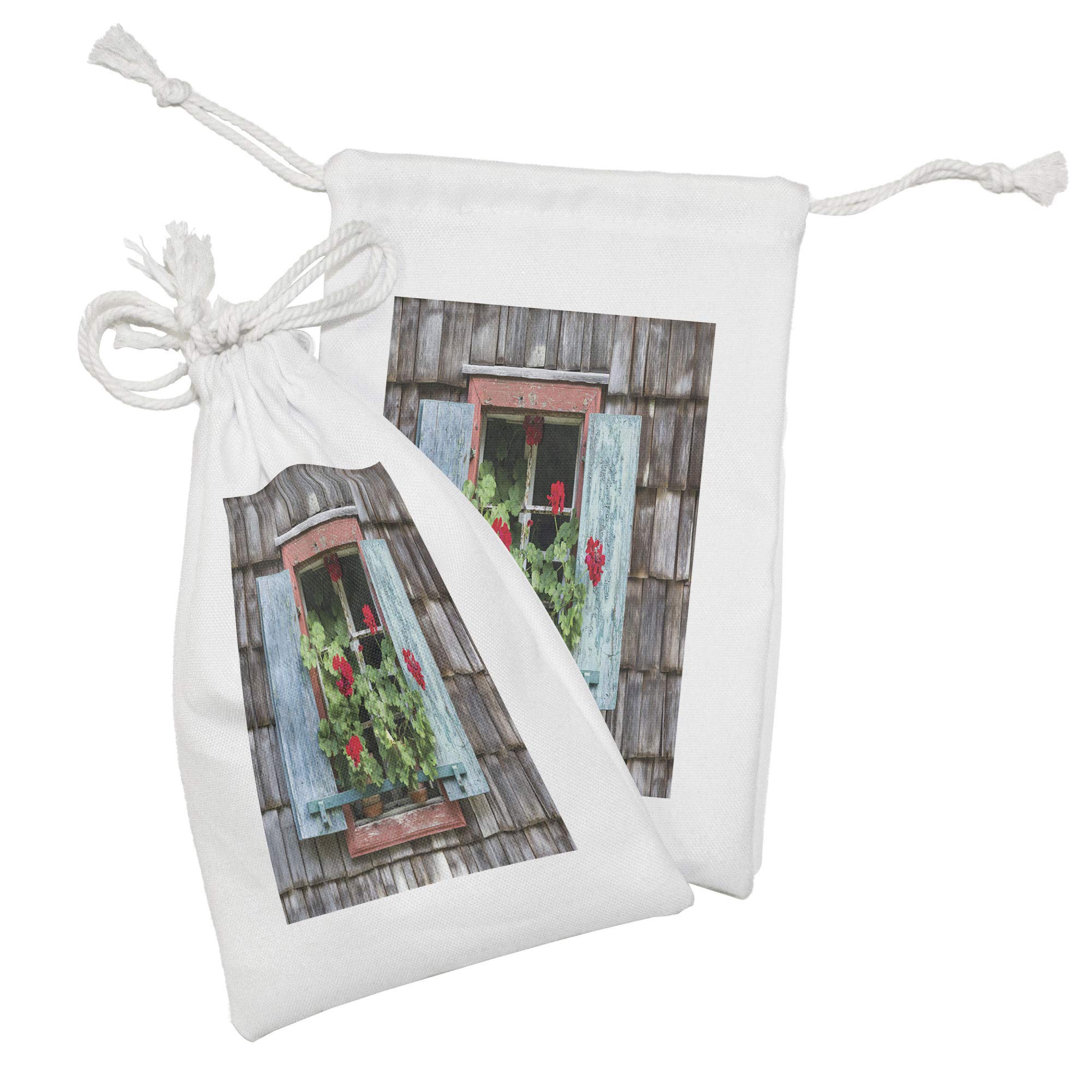 Ambesonne Geraniums Fabric Pouch Set of 2 - Floral Drawstring Bags for Toiletries, Masks & Favors (9