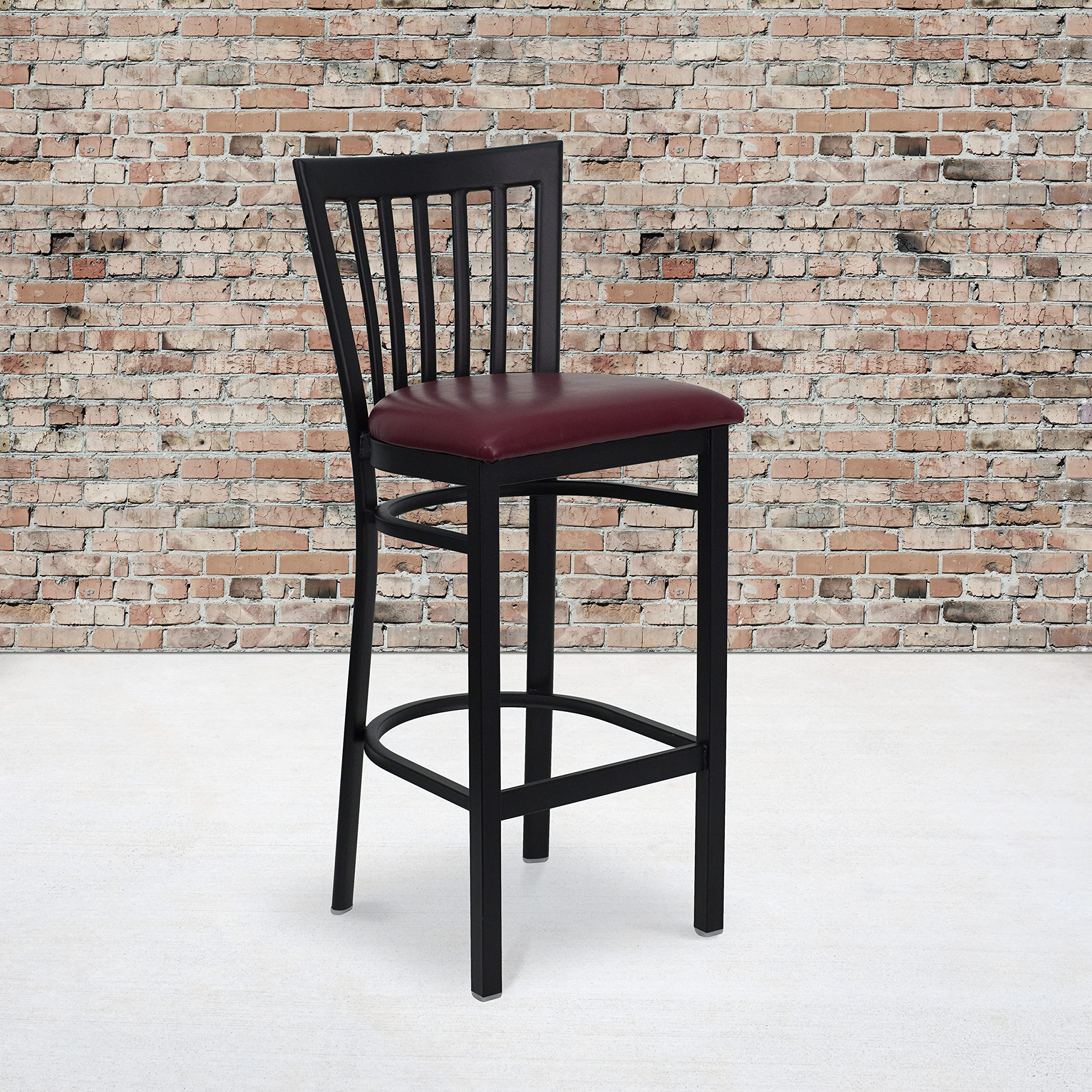 Flash Furniture HERCULES Series Black Metal Bar Stool with Burgundy Vinyl Seat - Heavy Duty School & Restaurant Stool for Kitchen Counter, Diner, Bar, and Home Use