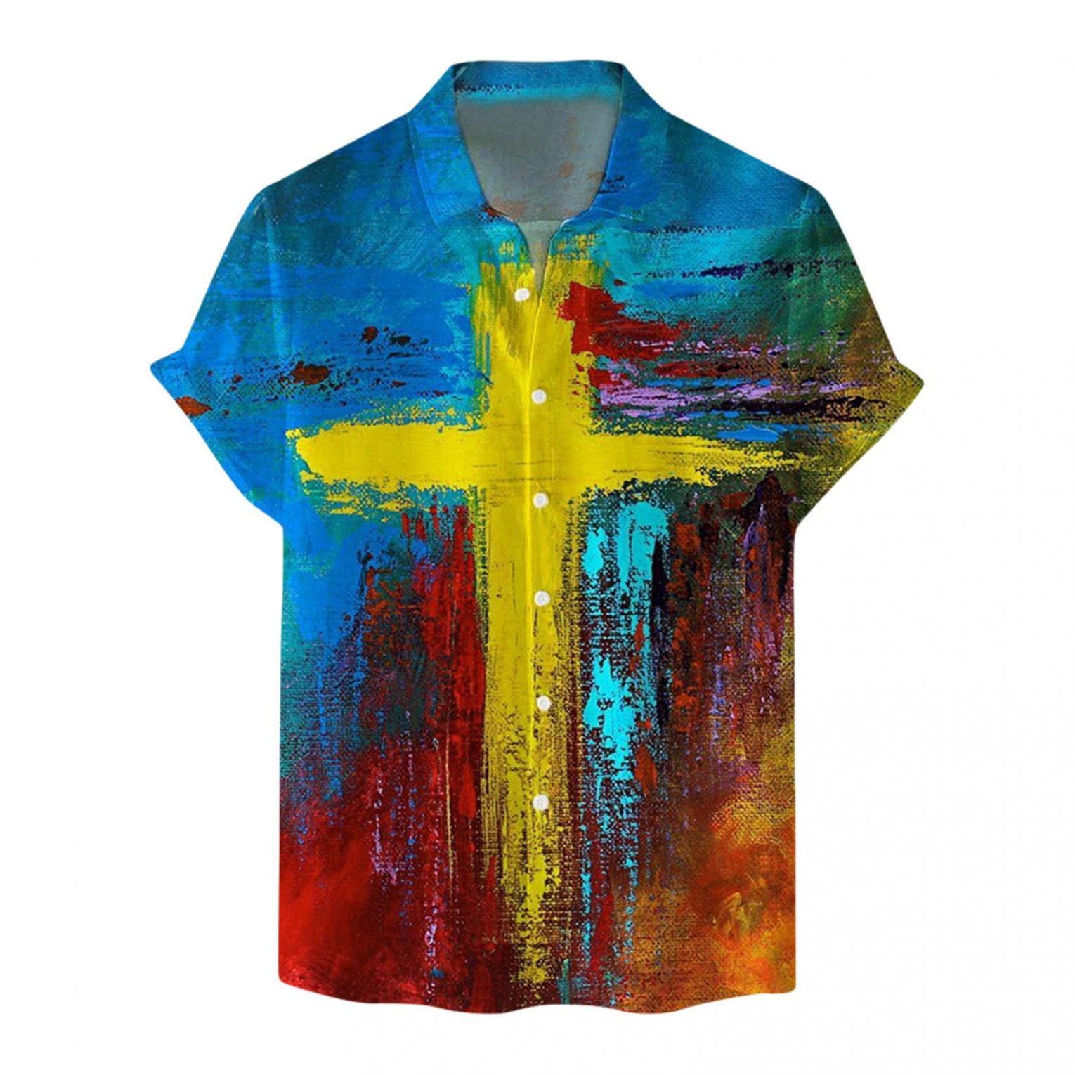 Men's Summer Tropical T-Shirts - Casual Button Down Short Sleeve Hawaiian Shirts with Abstract Art Print | Beach Vacation, Luau Party & Summer Outfits