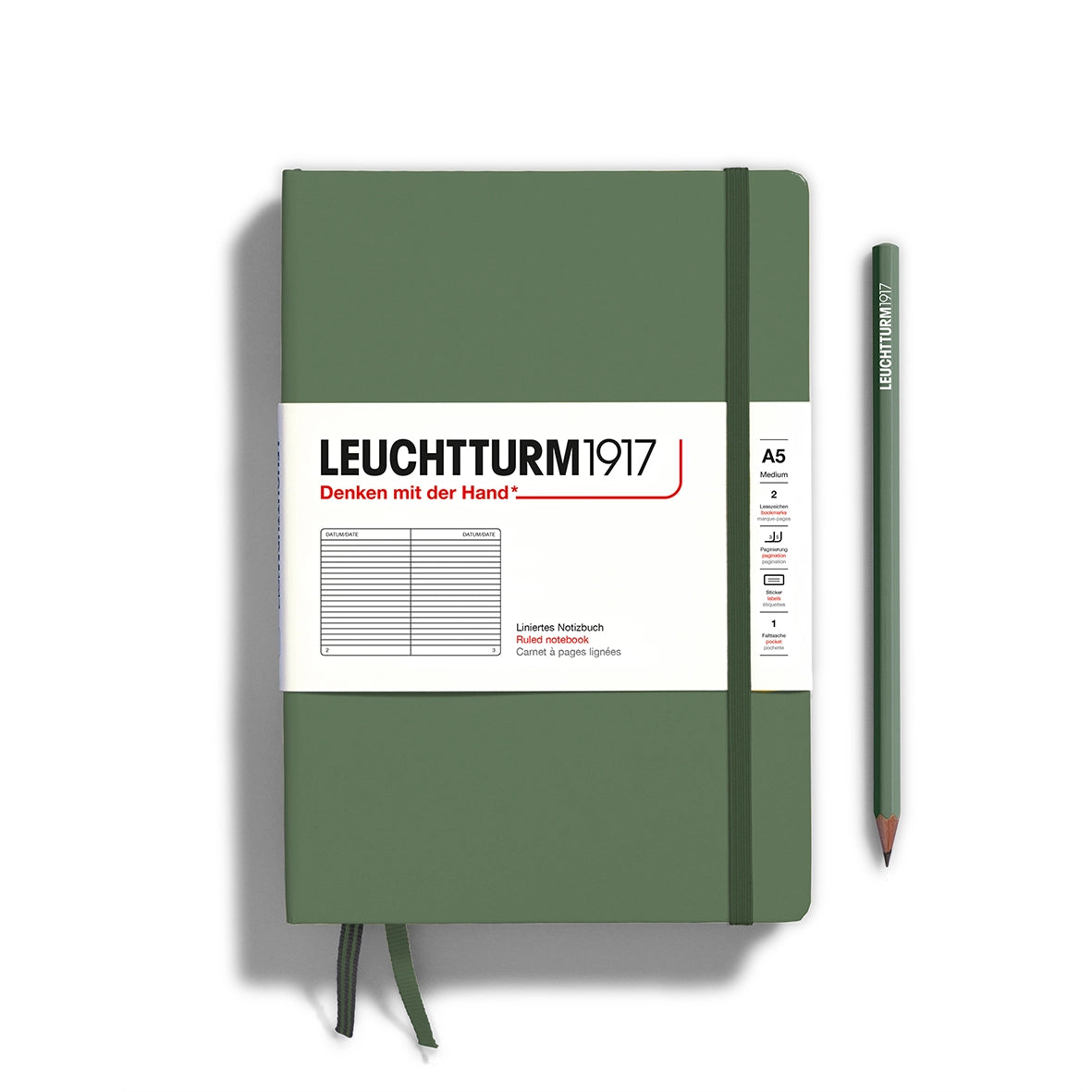 Leuchtturm1917 Hardcover Notebook - A5 Size, Ruled Pages, Olive Green - Perfect for Journaling, Note-Taking & Sketching