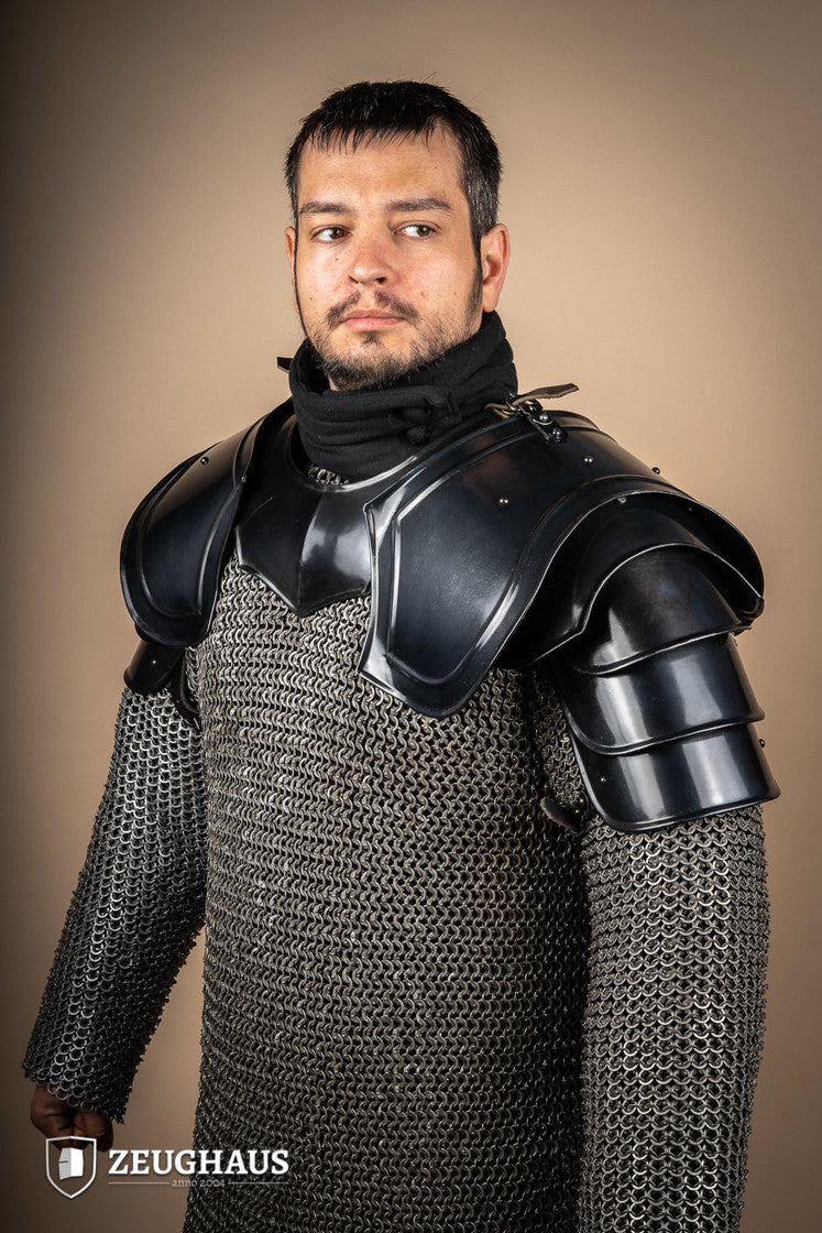 Medieval Pauldrons for Warriors - Burnished Steel Shoulder Armor for LARP, Cosplay & Renaissance Fairs | Authentic Knight Costume Accessory