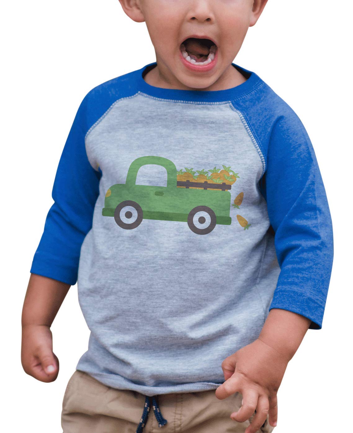 7 Ate 9 Apparel Kids Easter Truck Blue Raglan Tee - Cute Easter Outfit for Boys & Girls - Perfect for Easter Egg Hunts, Church Services & Spring Photoshoots