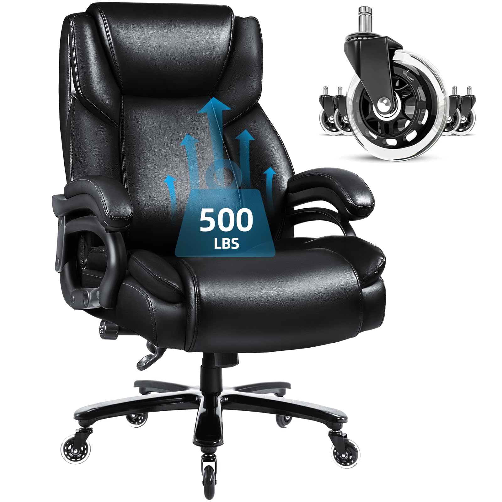 VITESSE 500lbs Heavy Duty Ergonomic Office Chair - Big & Tall Executive Chair with Lumbar Support for Back Pain Relief - High Back Desk Chair with Quiet Rubber Wheels for Home & Office Workspaces