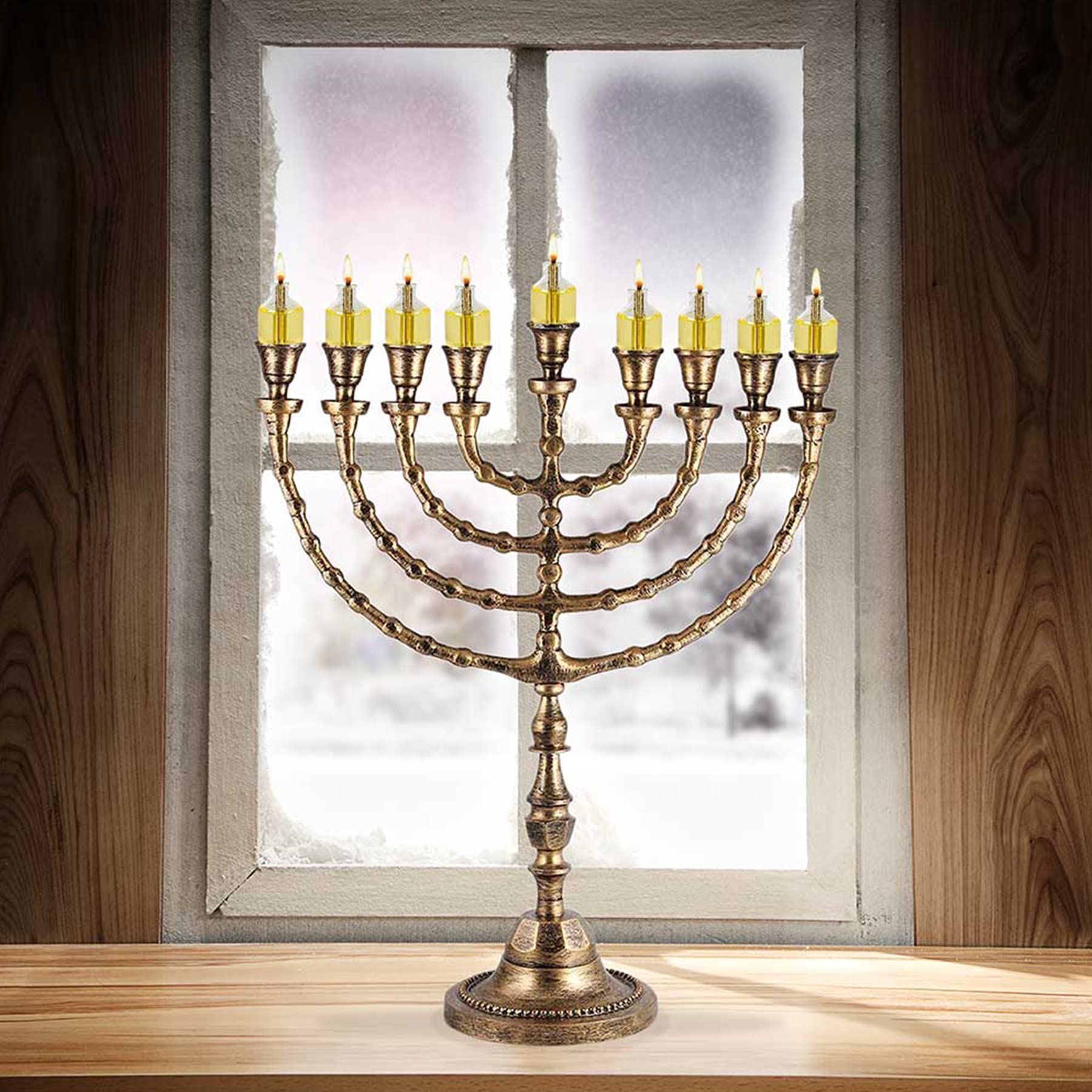 Extra Large Traditional Hanukkah Menorah for Shabbat Candles or Oil Cups - Antique Style 21