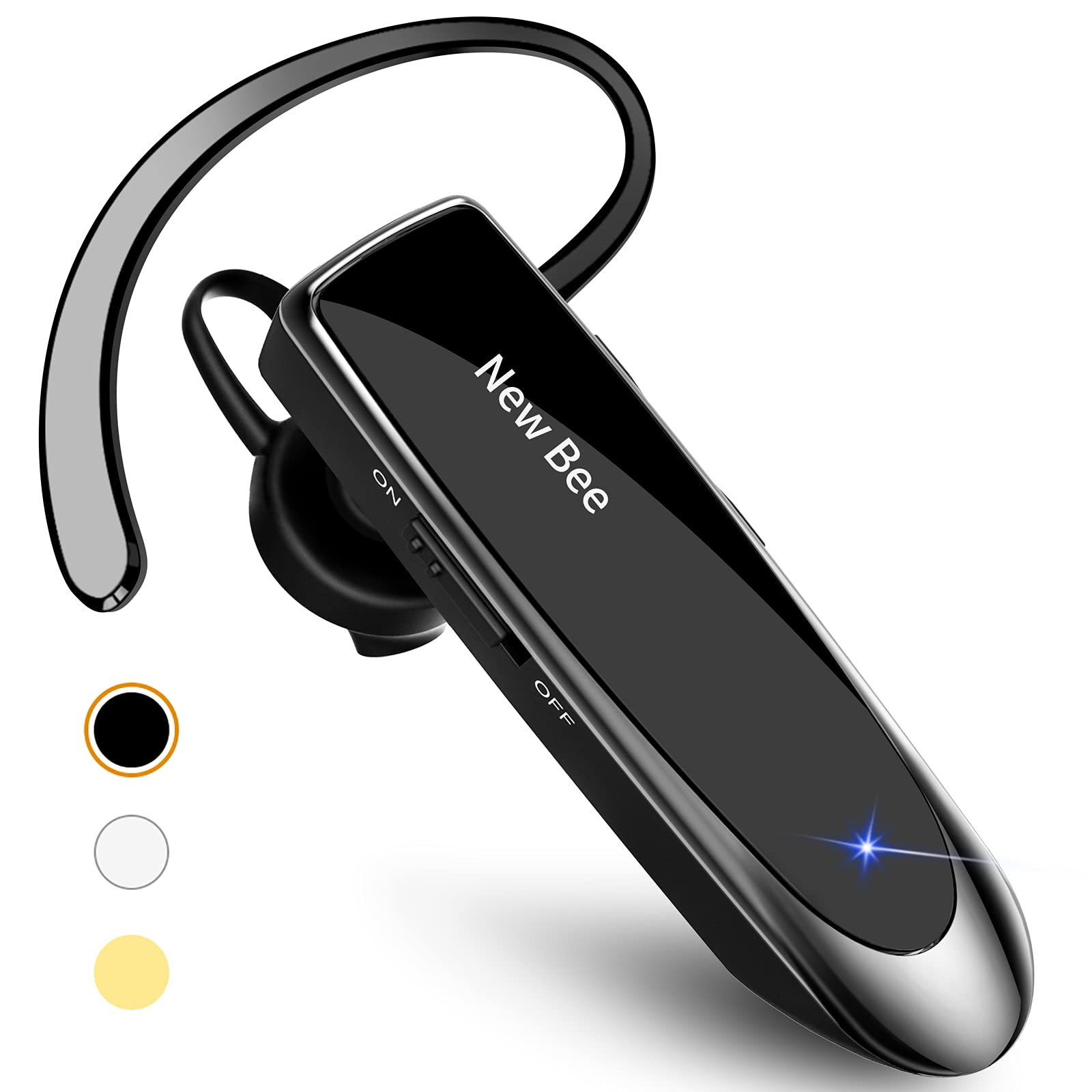 [2 Pack] New Bee V5.0 Bluetooth Headset - 24Hrs Battery, Noise Cancelling Mic, Wireless Earpiece for iPhone, Samsung & Android - Perfect for Driving, Office Calls & Truckers