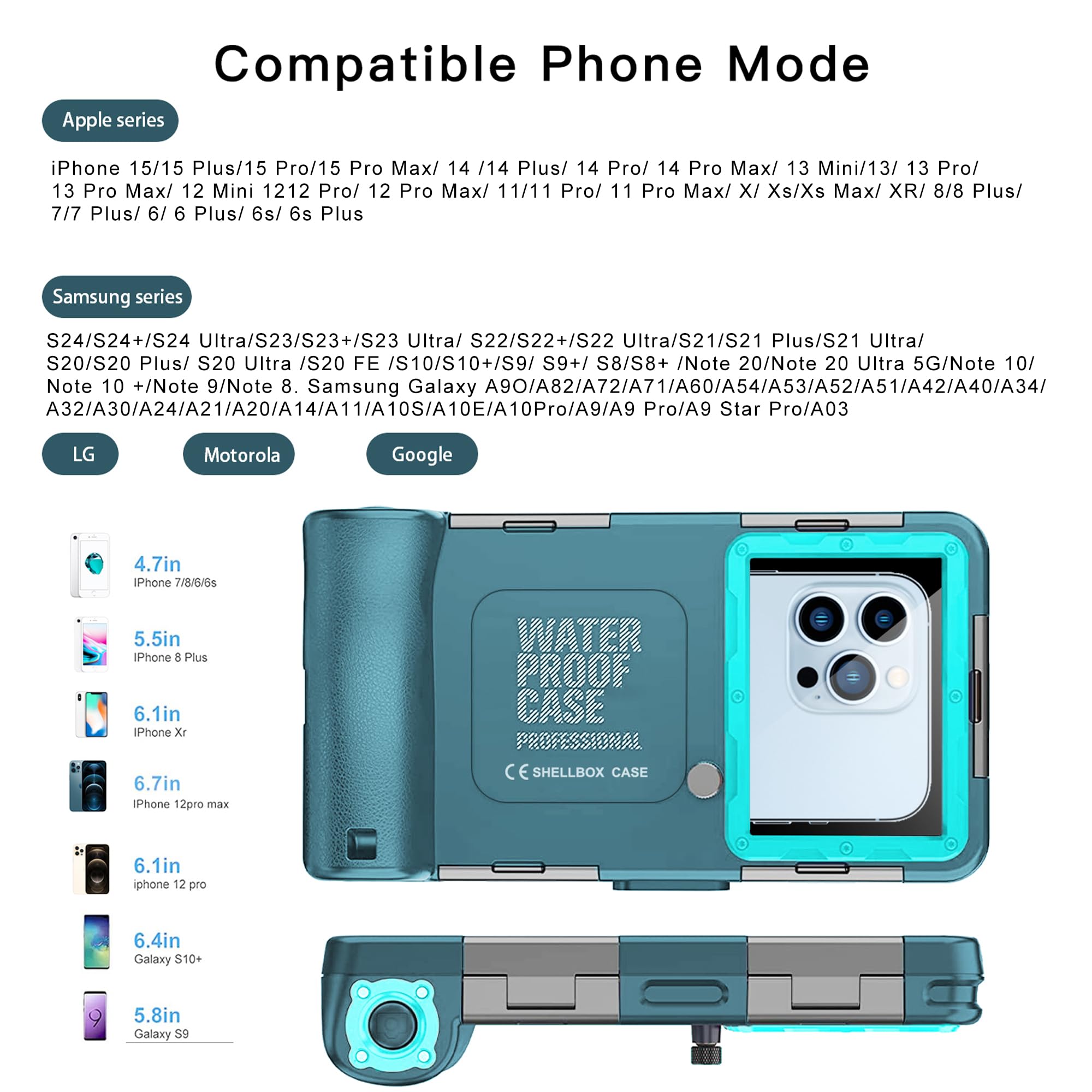 **Waterproof Phone Case for iPhone 15/14/13/12/11 Pro Max/XR/XS/X & Samsung Galaxy S24/S23/S22/S21 – Professional Snorkeling & Scuba Diving Underwater Housing – Capture Photos & Videos – Ideal for Beach, Pool & Water Sports (Teal-Blue)**