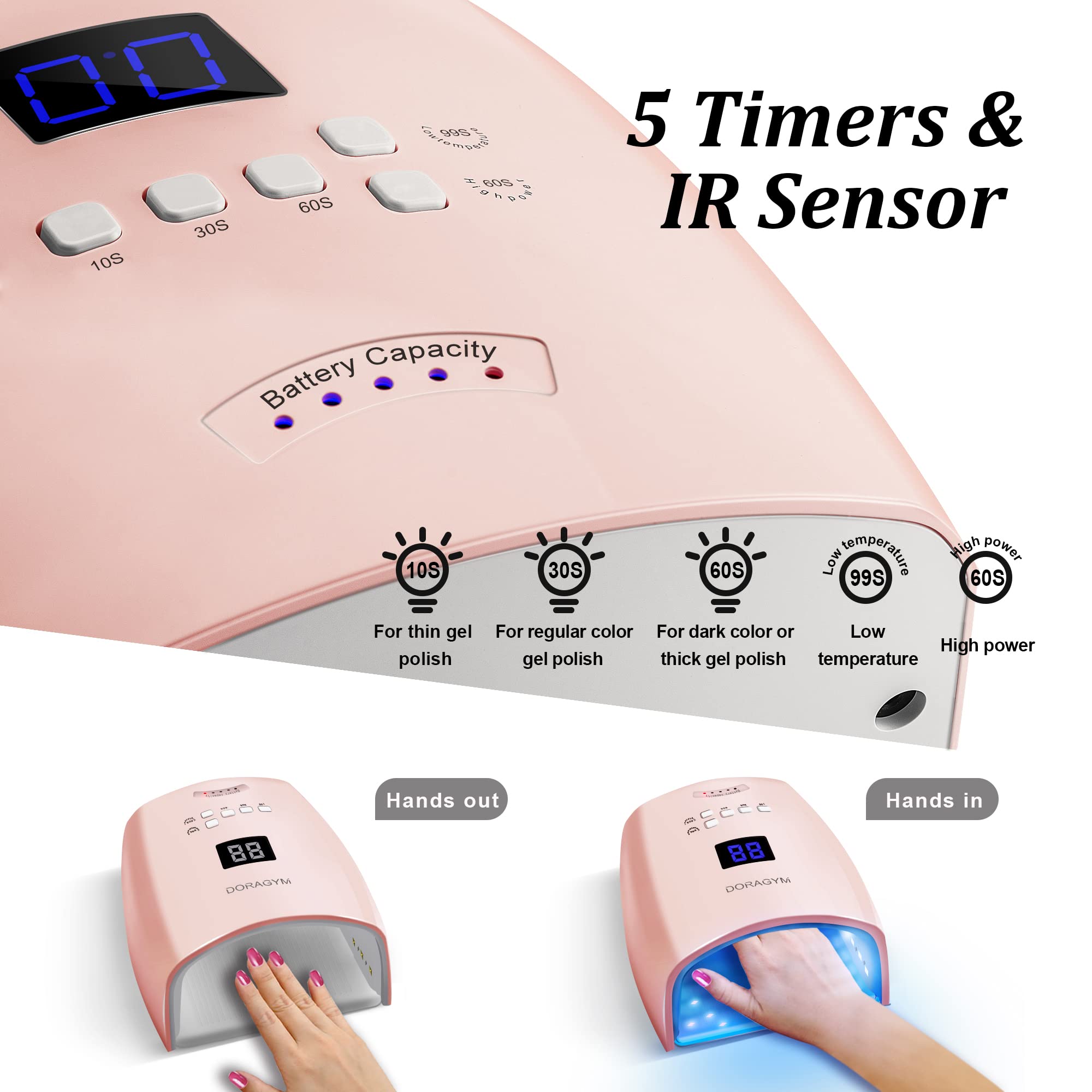 **66W Rechargeable UV LED Nail Lamp - Professional Cordless Gel Polish Dryer for Salon & Home Use, Portable Pink Nail Light for Manicures & Pedicures | Perfect for Travel & DIY Nail Art**