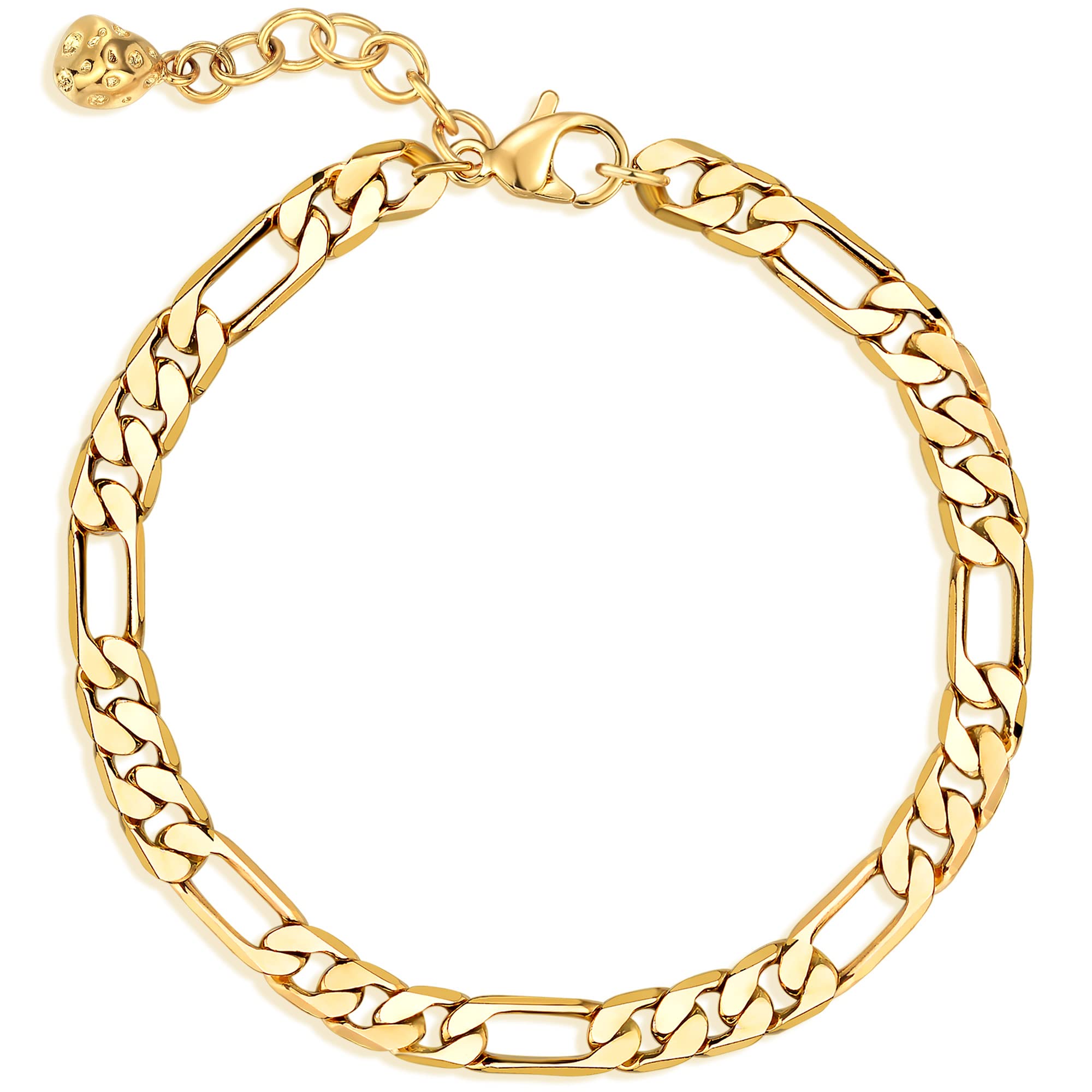 14K Gold Plated Women's Bracelet - Snake Herringbone Figaro Cuban Bead Paperclip Cable Box Chain Jewelry for Everyday Wear, Gift Giving & Special Occasions
