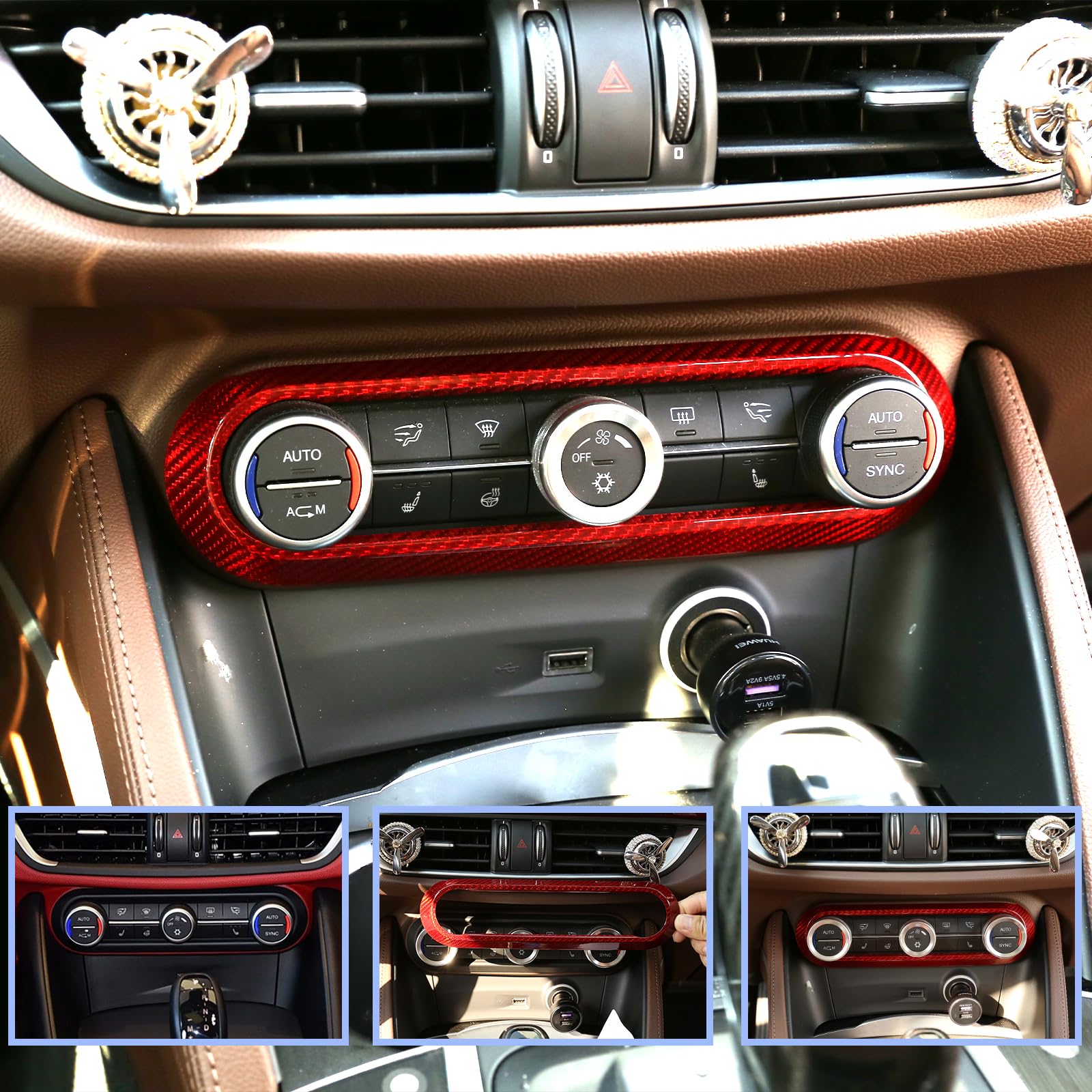 Carbon Fiber Center Console AC Control Frame Trim for Alfa Romeo Giulia & Stelvio 2017-2020 - Upgrade Interior Accessories | Perfect for Car Enthusiasts & Customization Projects