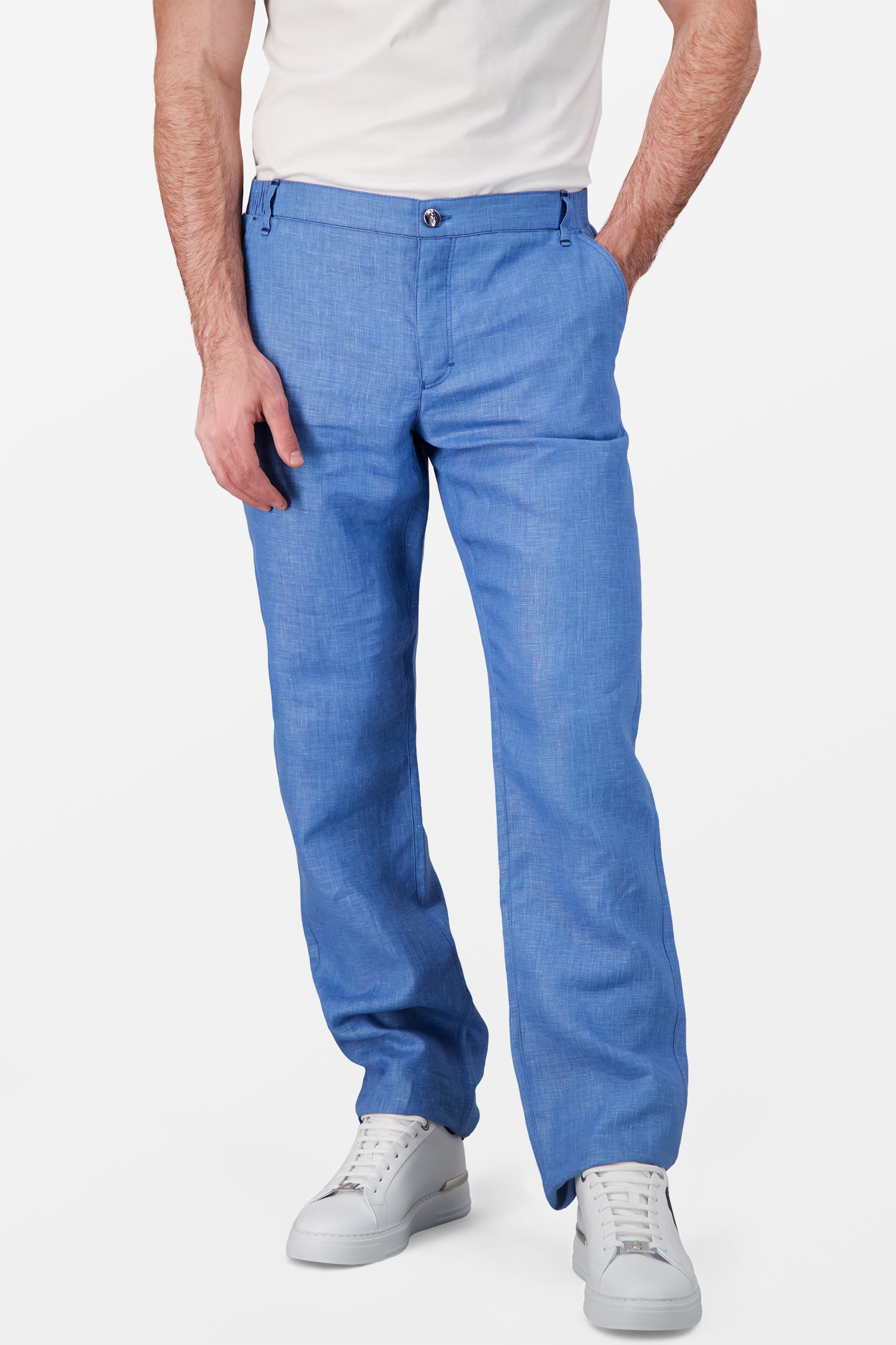Premium Zilli Blue Linen Trousers for Men - Comfortable Summer Pants with Elastic Waist - Perfect for Casual Wear, Office & Travel