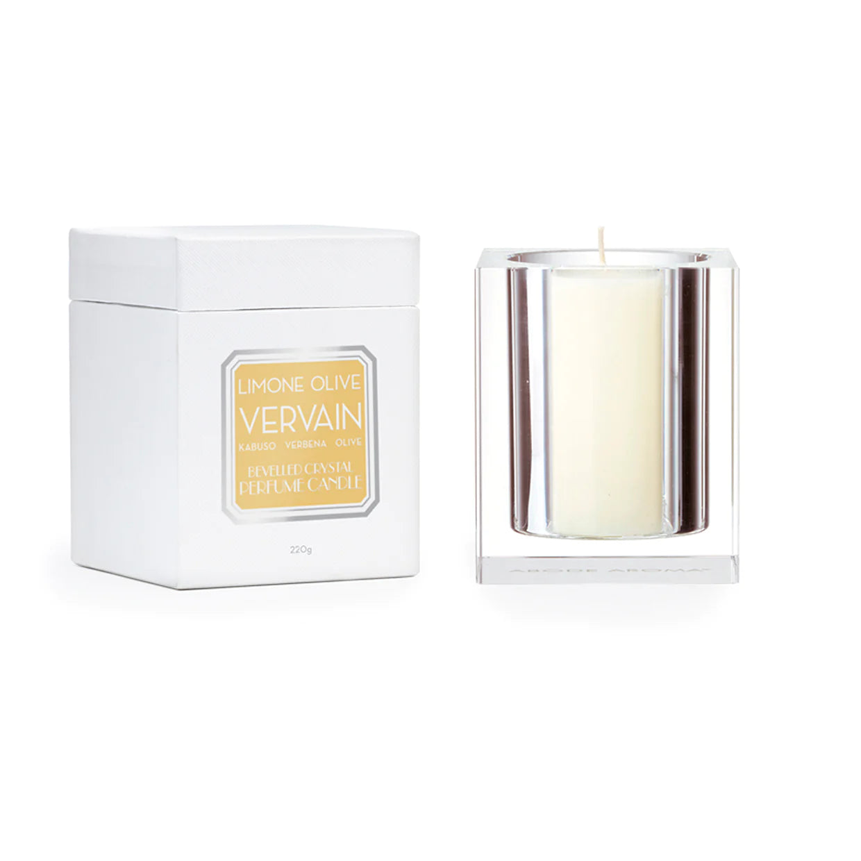 Abode Aroma Limone Olive Vervain 220g Bevelled Crystal Candle - Natural Scented Soy Wax for Home Relaxation, Spa & Meditation