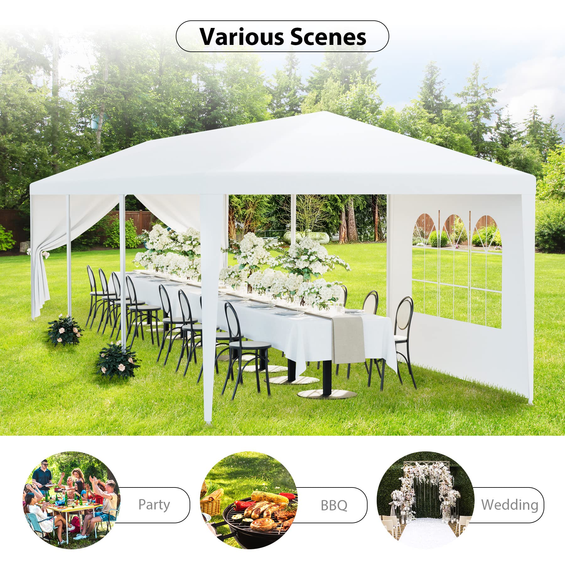 10x30 Heavy Duty Waterproof Party Tent - Outdoor Wedding Canopy with Removable Sidewalls - White Gazebo Shelter for BBQ, Events & Parties - Perfect for Backyard Gatherings, Festivals & Commercial Use