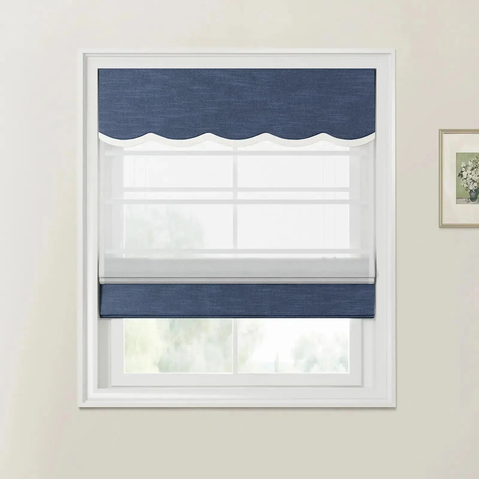 Custom Valanced Day & Night Roman Shade with Cord Lift - Blackout Window Treatment for Bedroom & Living Room