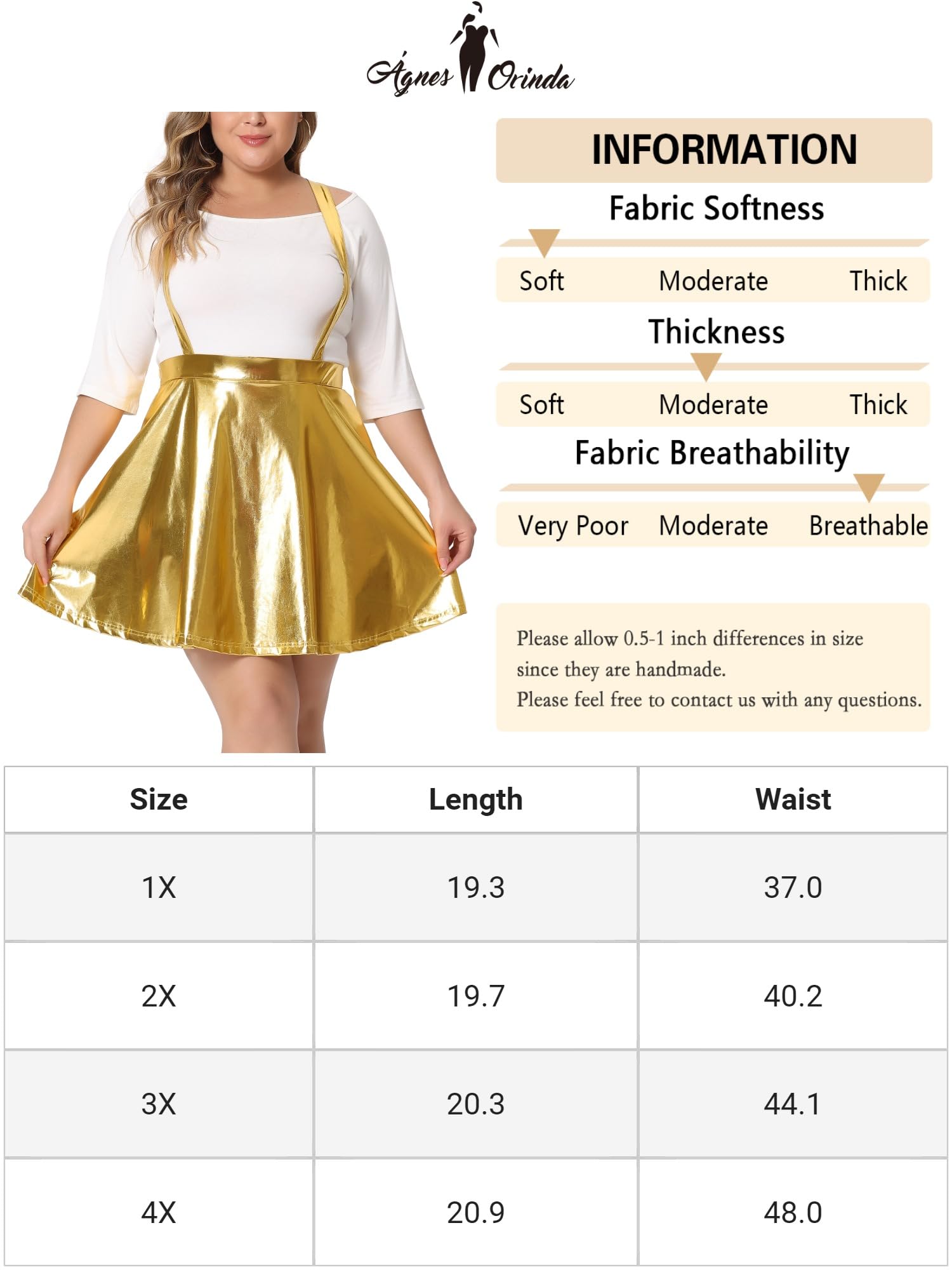 Agnes Orinda Plus Size Shiny Metallic Suspender Skirt for Women - High Waisted Holographic Rave Skirt - Perfect for Club Parties, Festivals & Night Out