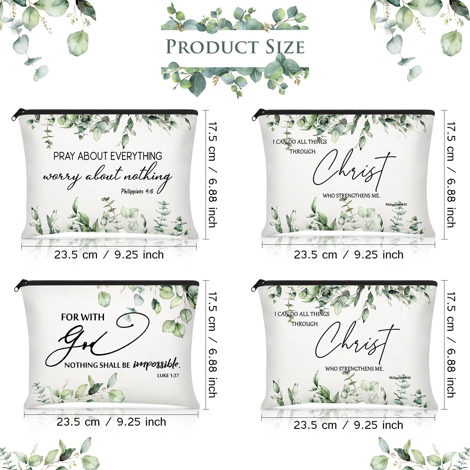 Saintrygo 4 Pack Christian Bible Verse Pencil Cases for Women - Motivational Quote Canvas Zipper Pouches for Makeup, School & Office Supplies - Great Gifts for Mother's Day, Coworkers & Employees - Perfect for Daily Use, Travel & Organization