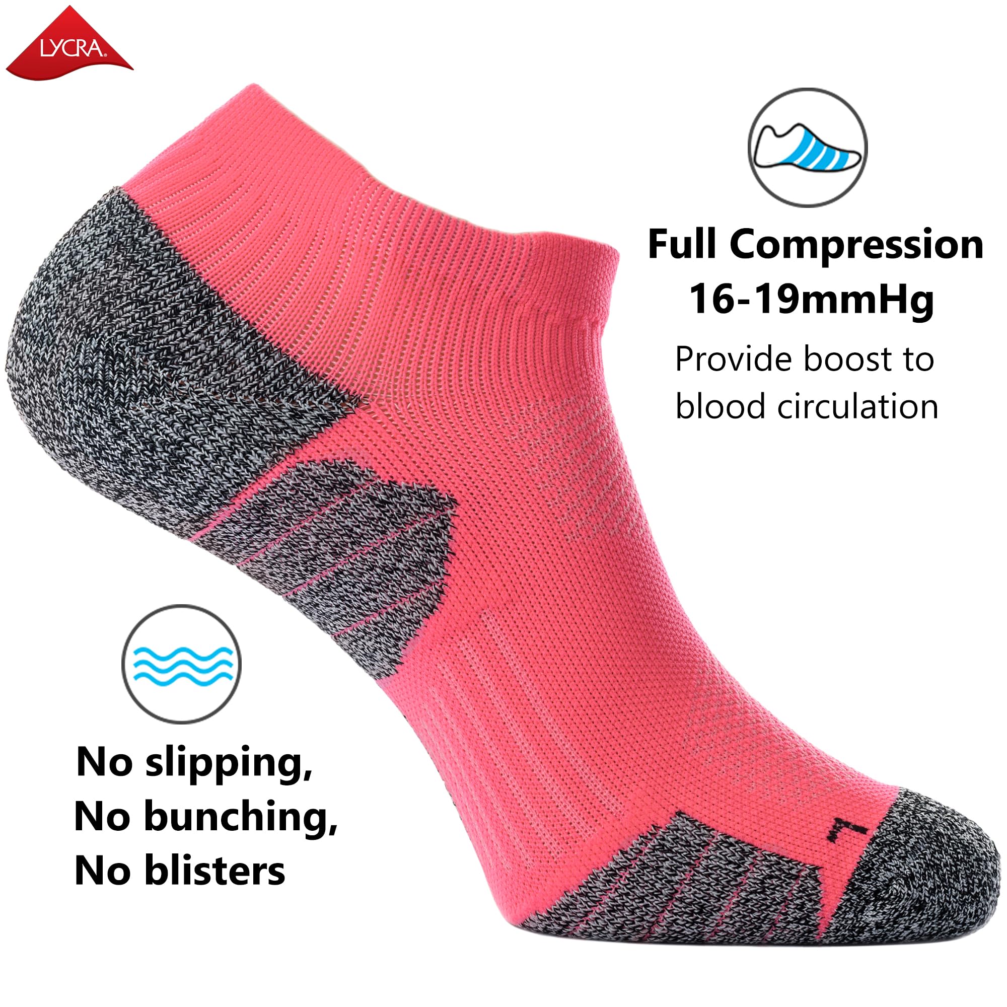 CWVLC Unisex Cushioned Compression Athletic Ankle Socks 6-Pack - Breathable Workout Socks for Running, Gym & Sports Performance