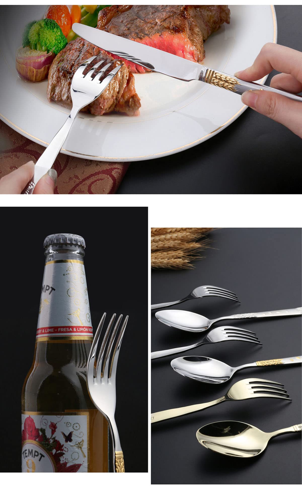 40-Piece Stainless Steel Silverware Set for 10 - Mirror Polished Flatware Cutlery Set for Home, Restaurant & Hotel Use - Elegant Wheat Ear Design - Perfect for Dinner Parties, Weddings & Daily Dining