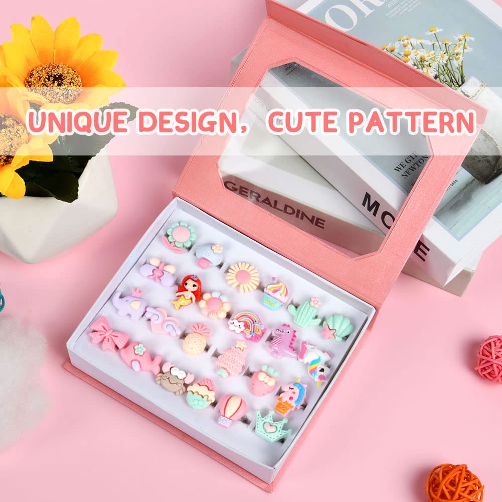 24 PCS Adjustable Pretend Play Rings for Girls 3-12 Years Old - No Duplicates, Perfect for Dress Up, Role Play & Birthday Gifts - Ideal for Parties, Holidays & Imaginative Play