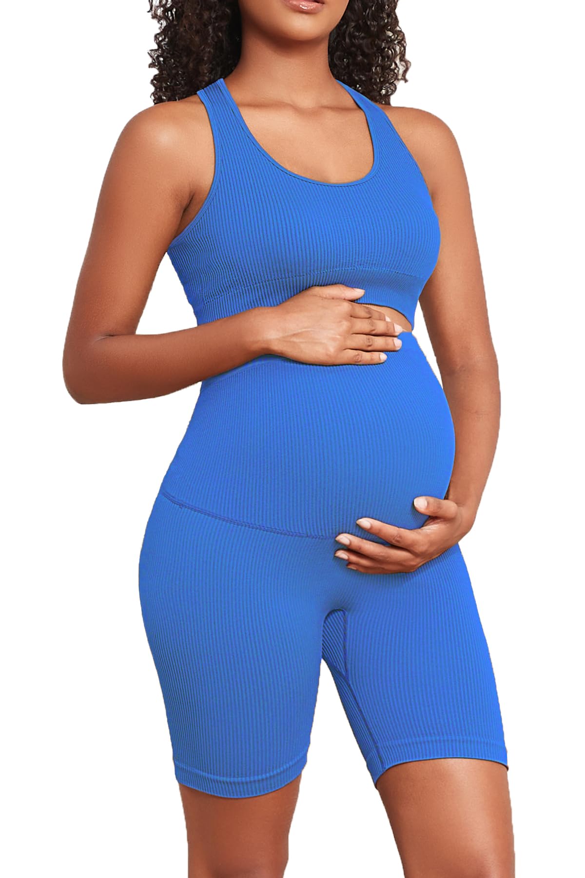 Women's Maternity 2-Piece Outfit Set - Comfortable Nursing Bra & Stretchy Shorts for Pregnancy - Yoga, Workout & Lounge Wear - Perfect for Prenatal Exercise, Relaxing at Home & Breastfeeding