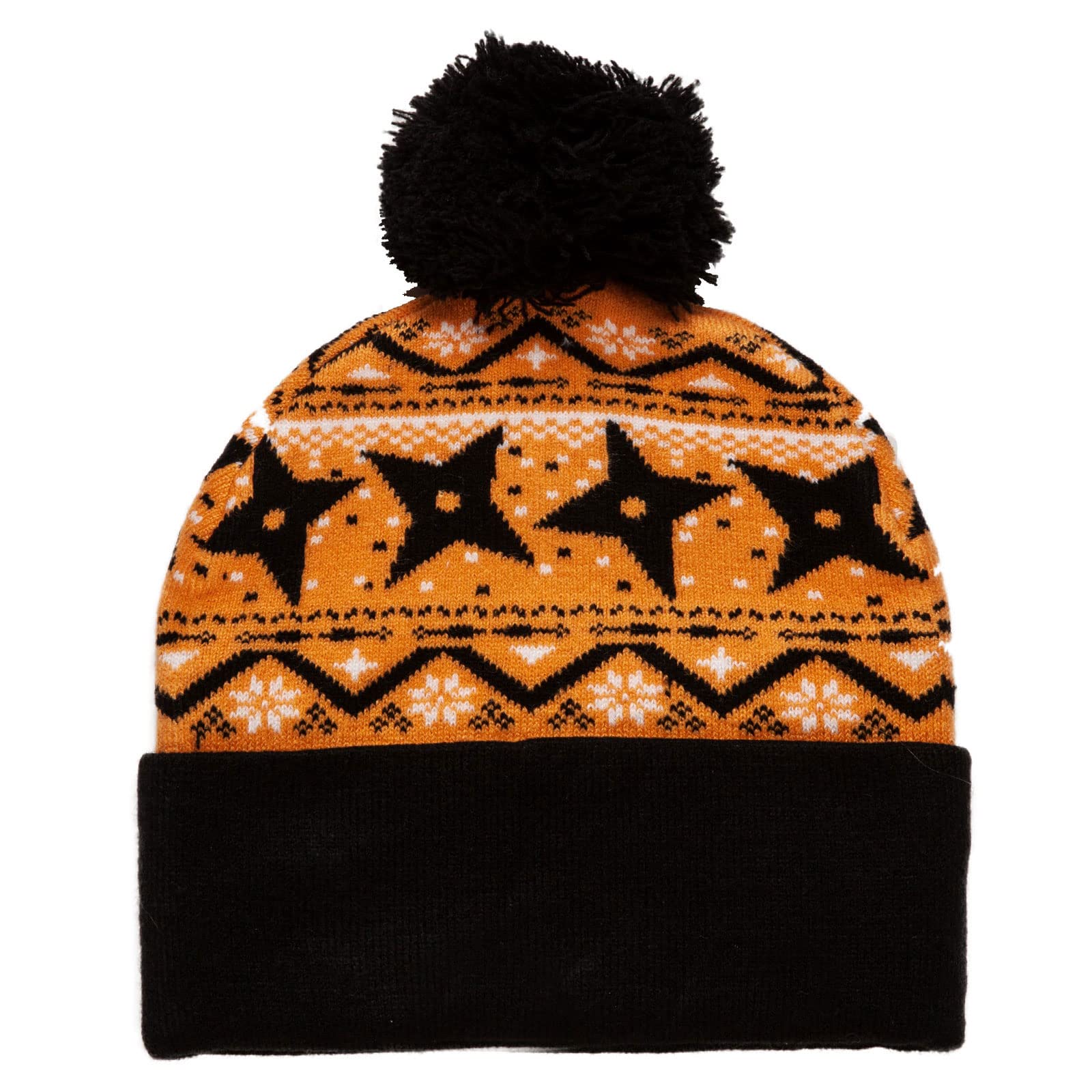 Naruto Shippuden Hidden Leaf Village Cuffed Pom Adult Beanie - Black & Orange - Anime Cosplay & Winter Fashion Accessory for Fans