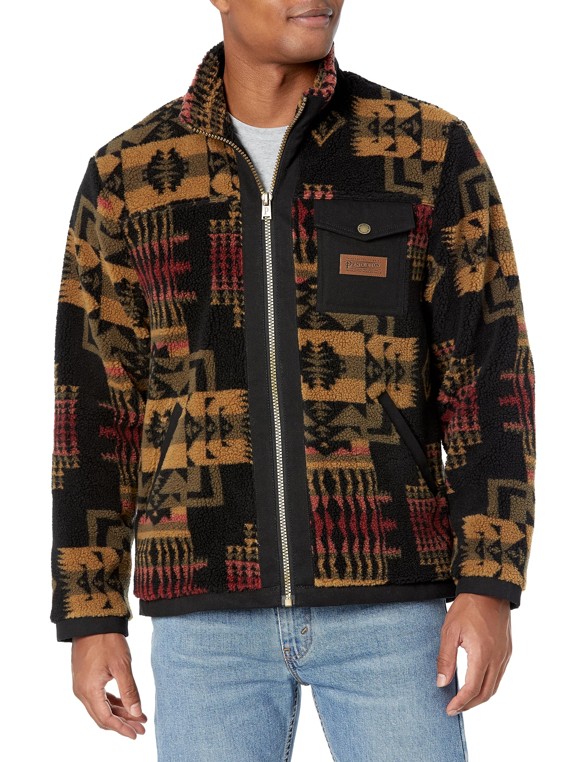 PENDLETON Men's Lone Fir-Stand Collar Zip-Up Fleece Jacket - Warm Winter Outdoor Hiking & Casual Wear