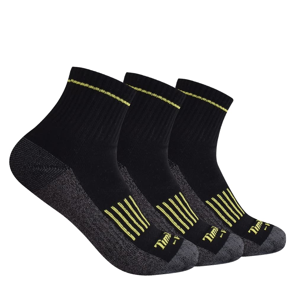 Timberland PRO Men's 3-Pack Cushioned Quarter Socks - Durable Work & Hiking Socks for All-Day Comfort (Black/Gray) - Perfect for Construction, Outdoor Activities & Daily Wear