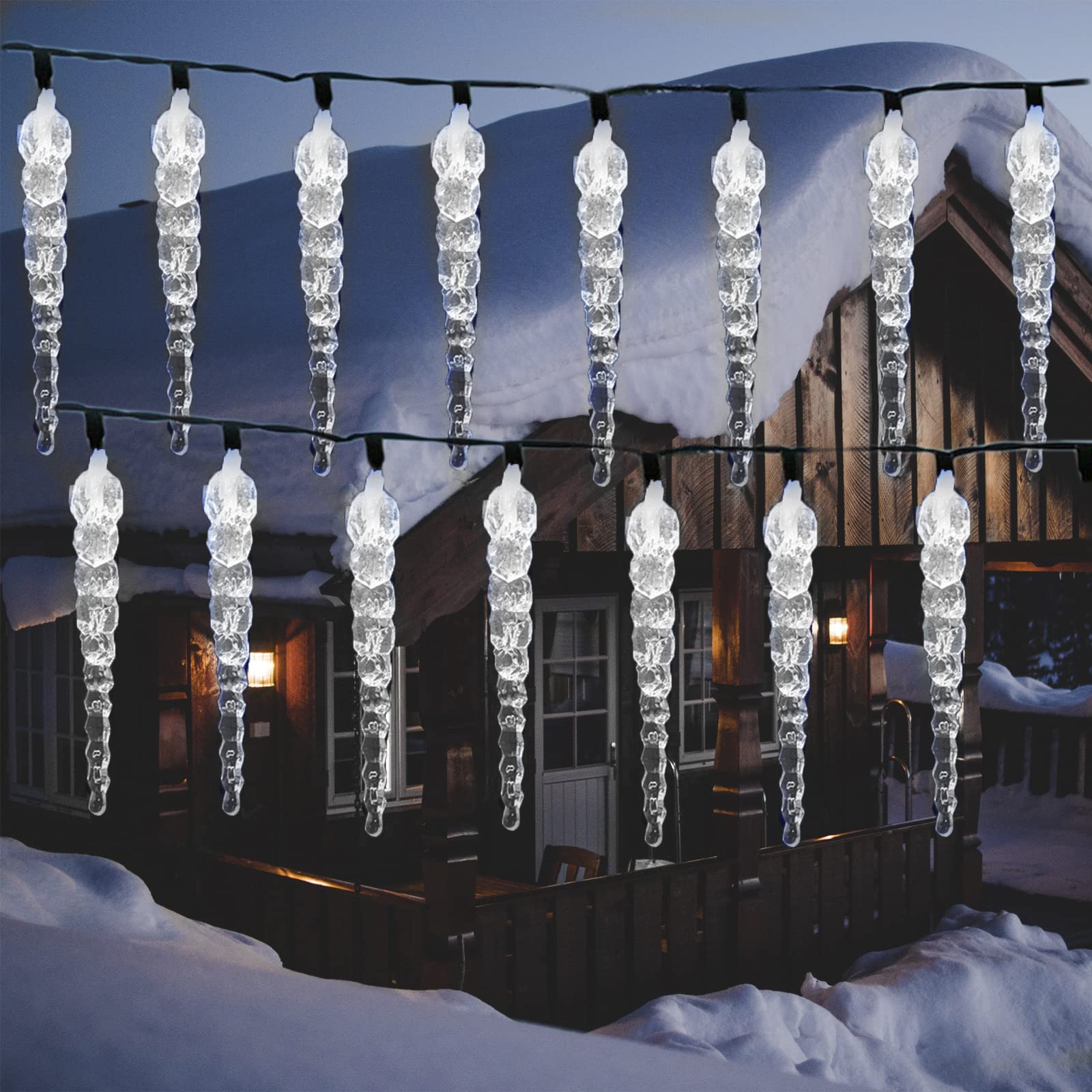30LED Solar Icicle Lights - 20ft Twinkling Crystal Ice Cone String Lights with 8 Modes, Waterproof for Indoor & Outdoor Christmas Decorations - Perfect for Holiday, Wedding, Garden, and Patio Lighting