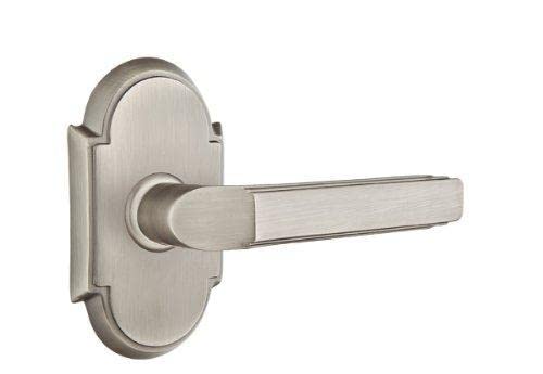Emtek Passage Door Handle Set - Style 8 Rosette with Milano Lever (Left Hand, Pewter Finish) | Perfect for Bedroom, Bathroom & Interior Doors
