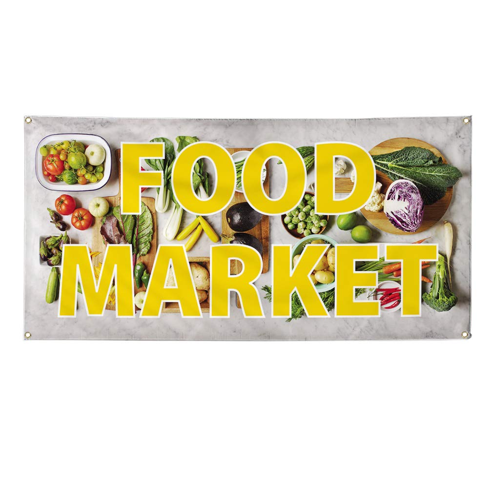 Vinyl Banner for Outdoor Advertising - Weatherproof Restaurant & Food Market Sign with 4 Grommets (24x36 Inches) - Perfect for Yard Sales, Food Trucks, and Business Promotion