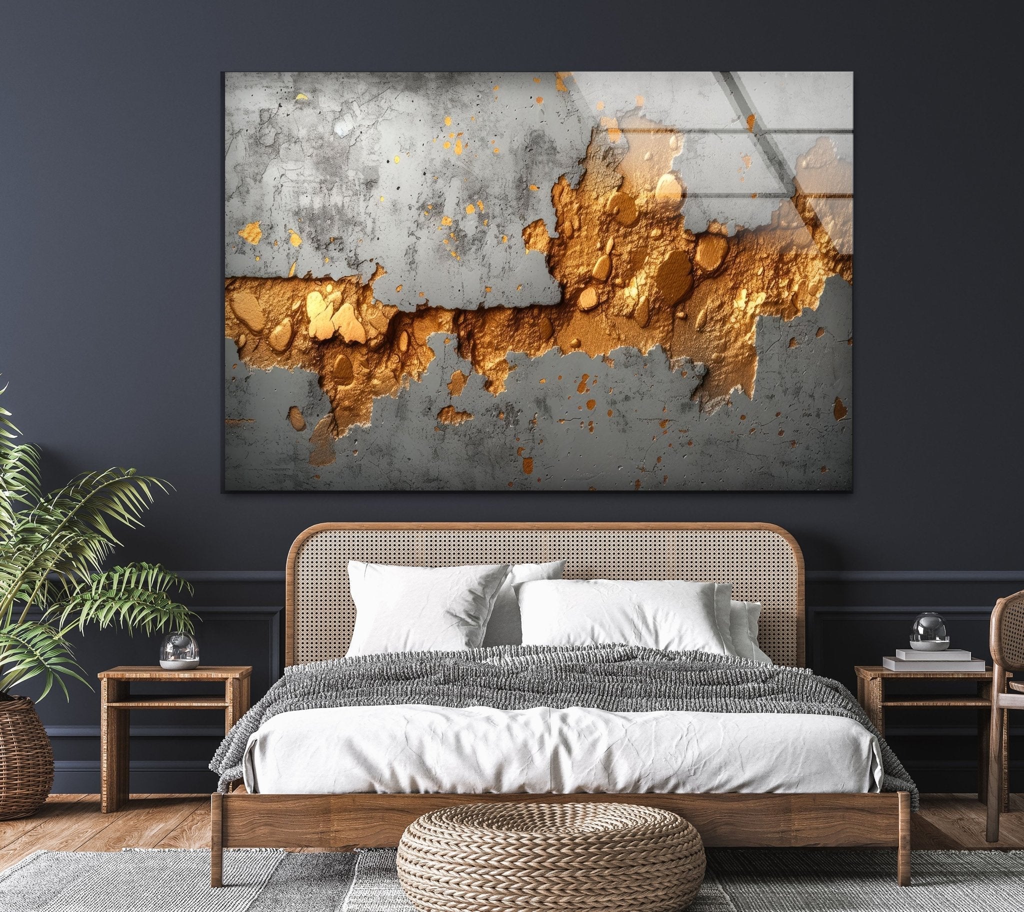 Abstract Rusty Metal Glass Wall Art Decor - Modern Industrial Home & Office Wall Decor for Living Room, Bedroom, Dining Area