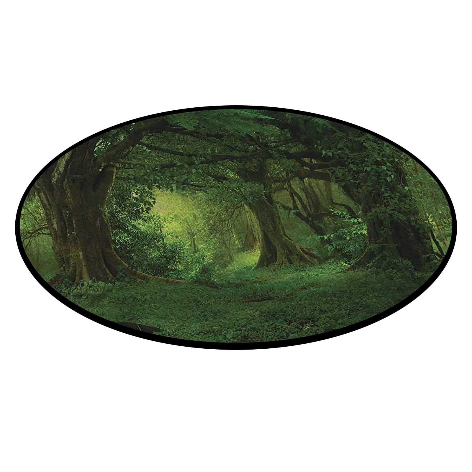 Tropical Jungle Trees Coffee Table Rug - 39.3 Inch Round Non-Slip Area Rug for Living Room, Bedroom & Office - Multi-Purpose Chair Mat & Decorative Floor Carpet for Home Decor