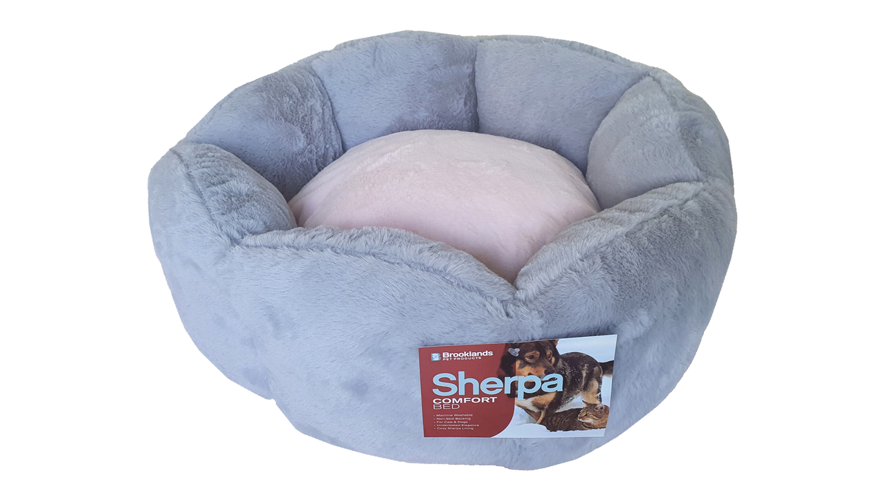 Brooklands Round Pet Bed for Dogs & Cats - Soft Grey & Pink Washable Dog Bed, 53cm - Cozy Sleeping Spot for Pets in Living Room or Bedroom