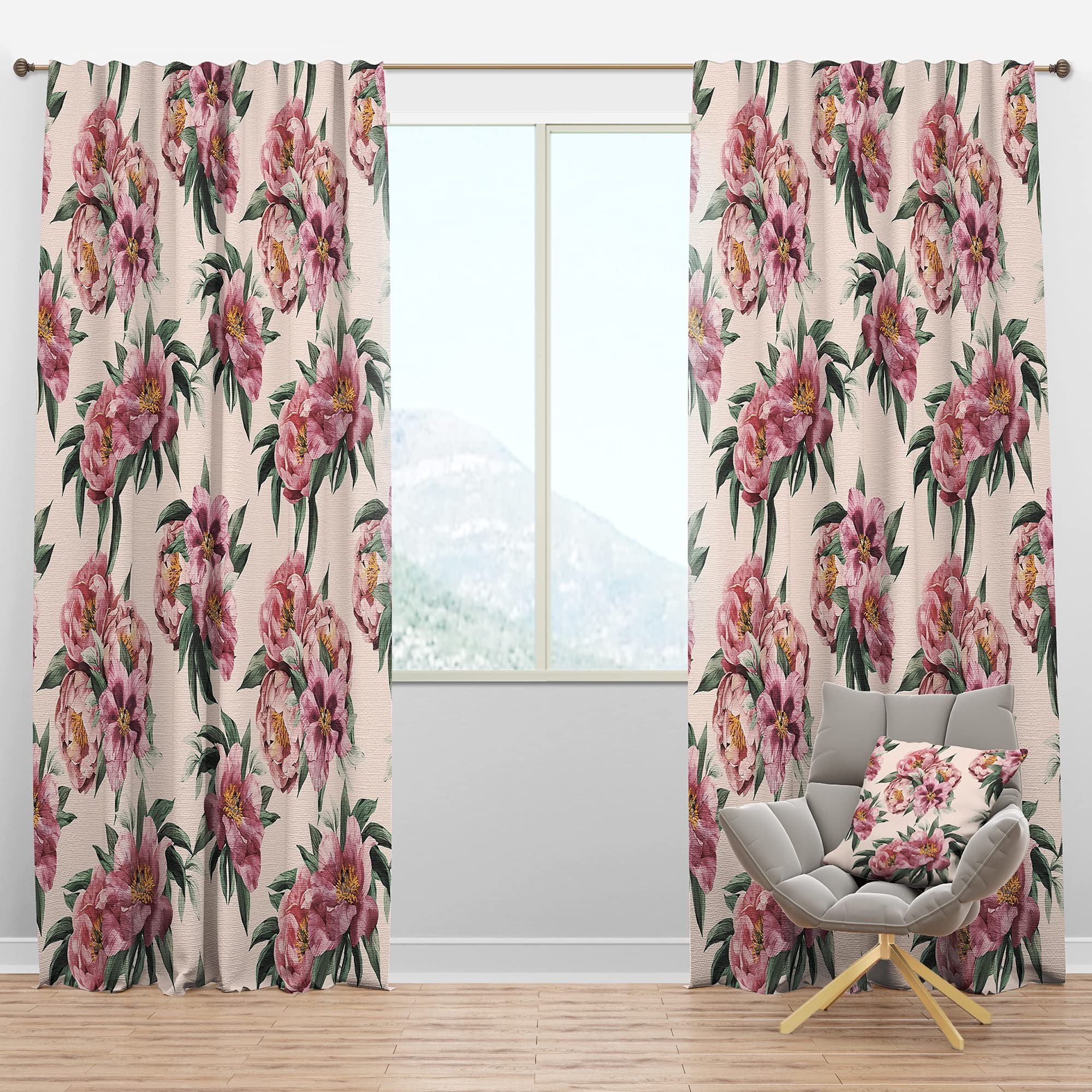 DesignQ Blackout Curtains 'Pink Peonies' - Thermal Insulated Room Darkening Drapes for Bedroom & Living Room - Single Panel 52x84 Inches - Perfect for Light Sleepers & Home Theater Experience