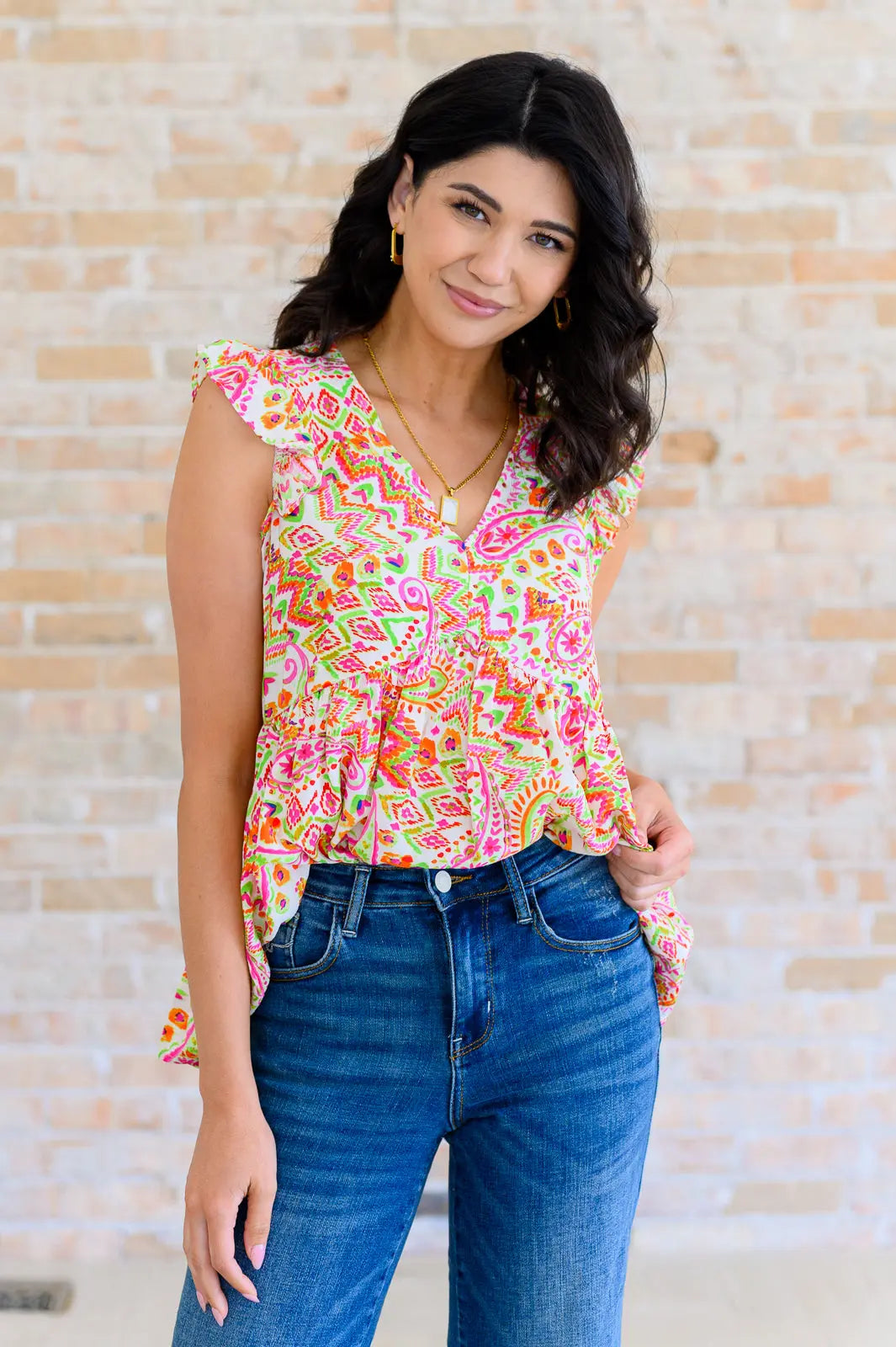 Lucy Eyelets Top in Ivory Multi - Elegant Floral Embroidered Blouse for Women, Perfect for Summer Outfits, Beach Vacations & Casual Dates