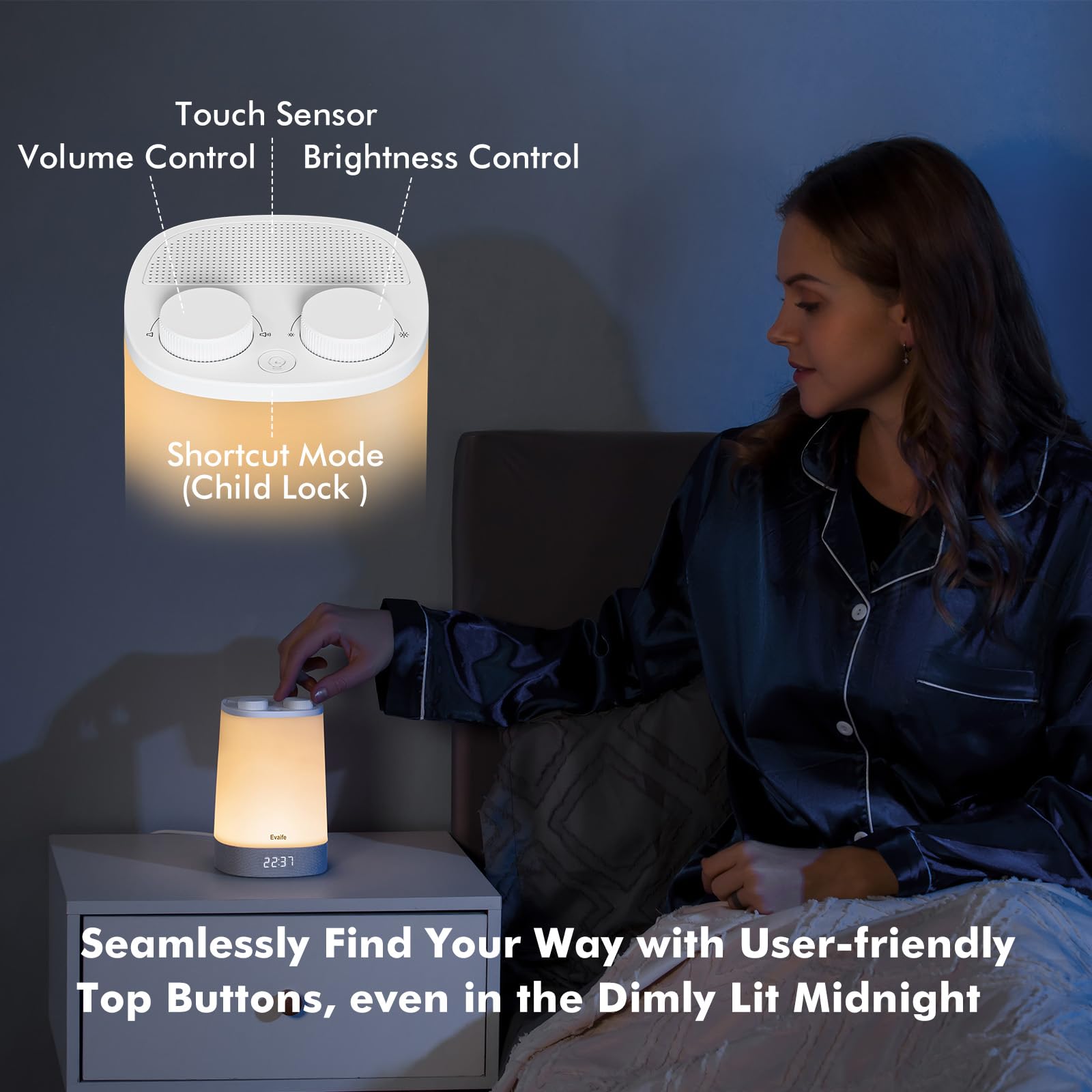 Evaife White Noise Machine for Baby Sleep - 17 Soothing Sounds & Night Light, Toddler Sleep Trainer with Timer, Alarm Clock, App Control - Perfect for Nursery, Bedtime & Relaxation