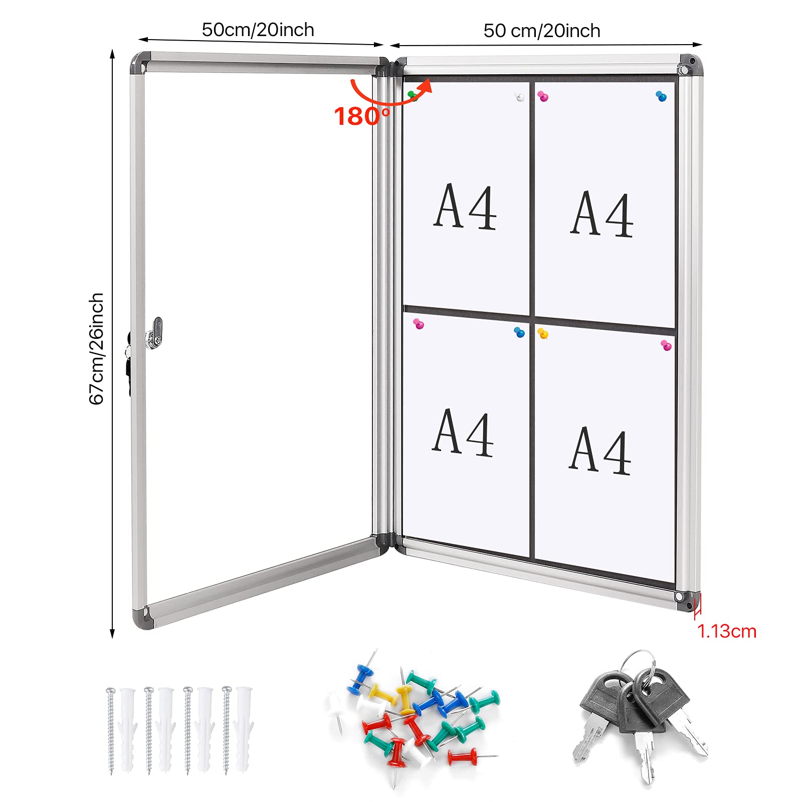 SWANCROWN 26x20 Inch Fabric Bulletin Board - Wall Mounted Enclosed Display Case for Office, Classroom & Home Decor (Holds 4 A4 Papers) - Perfect for Announcements, Photos & Memo Organization
