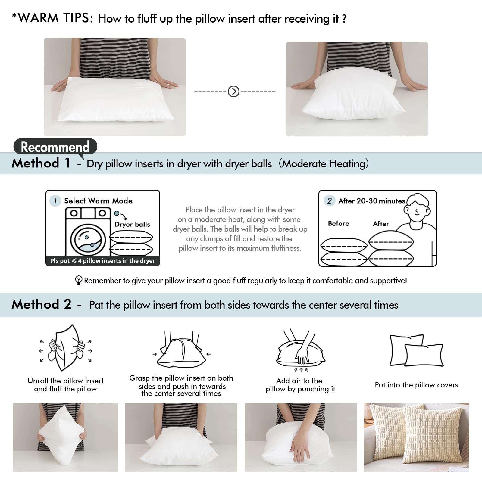 Premium 22x22 Inch Goose & Feather Down Throw Pillow Inserts (Set of 2) - Ultra Soft Fluffy Cotton Pillow Covers for Sofa, Bed, Couch - Decorative Square Living Room Pillows in White - Perfect for Home Decor, Cozy Reading Nooks & Guest Bedrooms
