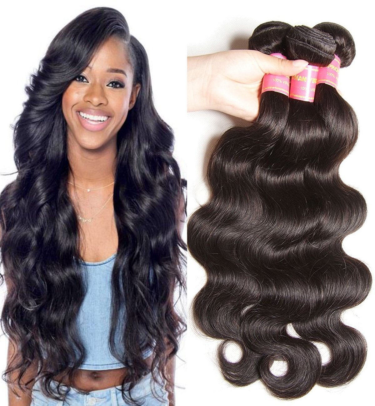 Beauty Forever Indian Body Wave Hair Extensions - 3 Bundles 100% Unprocessed Virgin Human Hair Weaves, Natural Color 95-100g per Piece (22 24 26 Inches) - Perfect for Length & Volume, Great for Daily Wear, Parties & Special Occasions