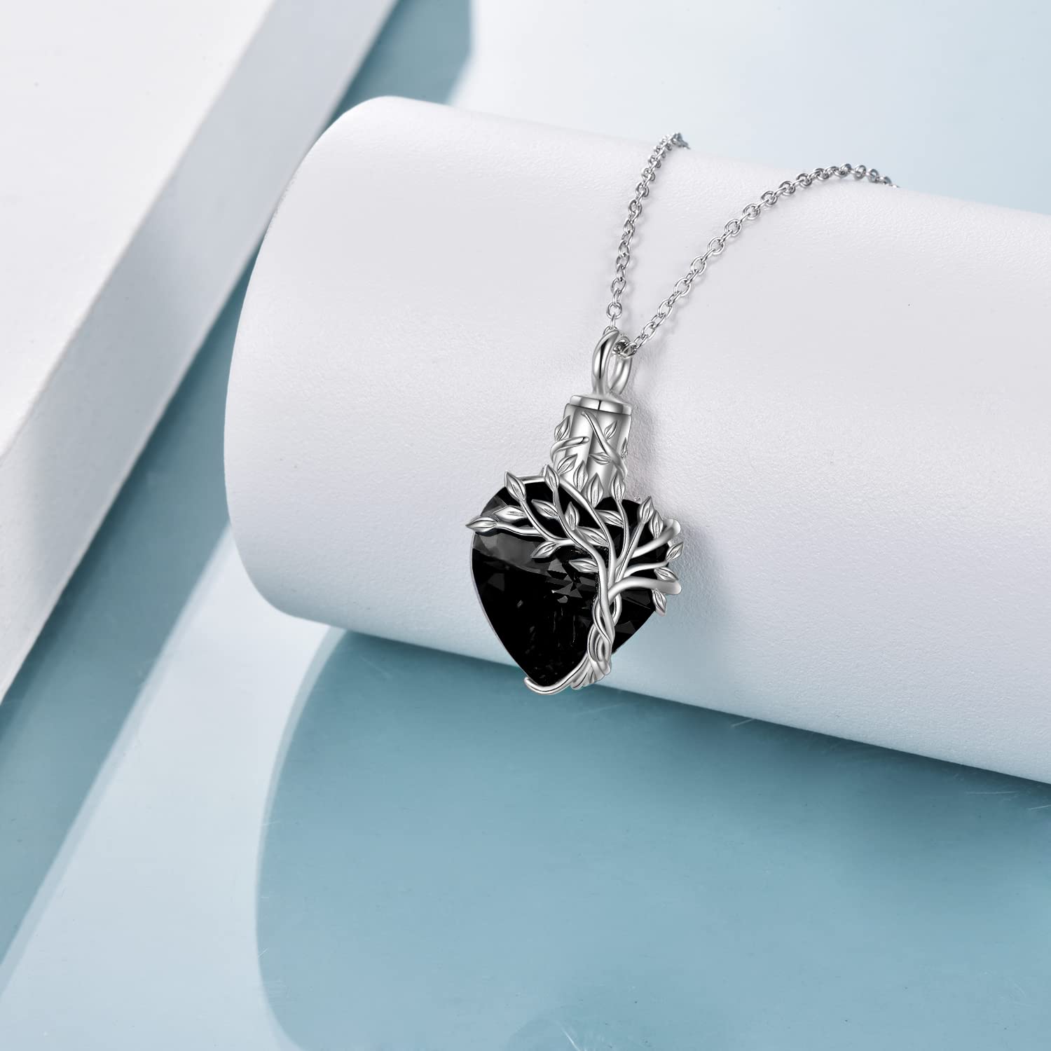 TOUPOP Sterling Silver Heart Tree of Life Urn Necklace - Cremation Jewelry for Ashes with Crystal & Funnel Filler - Memorial Keepsake Gift for Women, Mothers, Daughters (Perfect for Remembrance, Sympathy & Special Occasions)