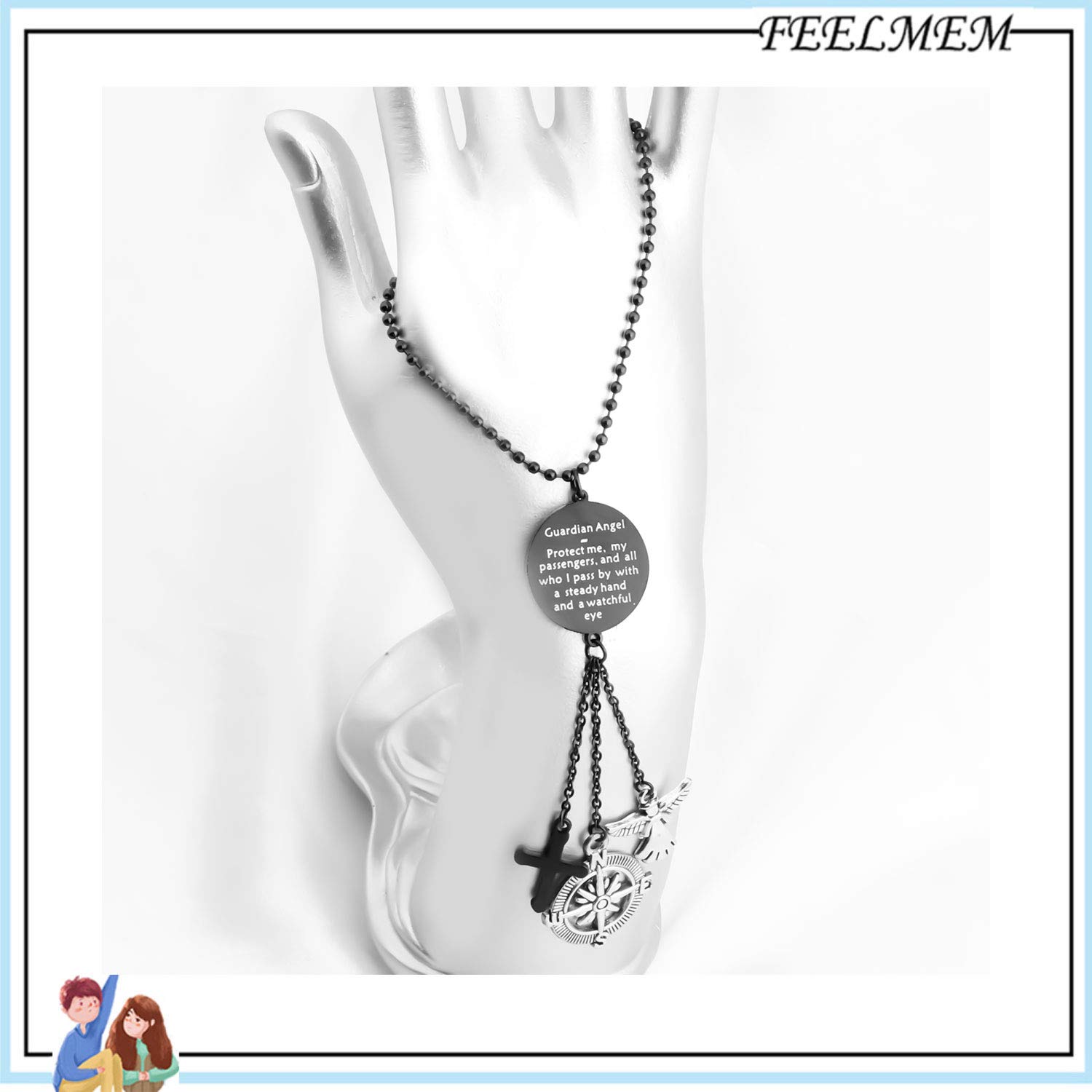 FEELMEM Guardian Angel Prayer Car Charm - Spiritual Protection for Drivers & Passengers | Religious Car Accessory Gift for Safe Travel | Perfect for Hanging on Rearview Mirror (Use While Driving for Peace of Mind)