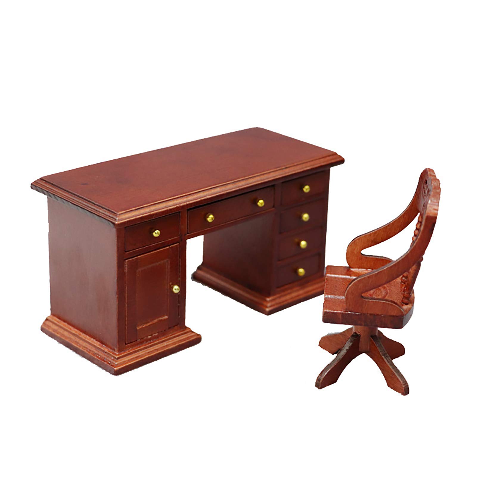 1/12 Scale Miniature Dollhouse Furniture Set - Wooden Retro Writing Desk & Chair for Dollhouse Decor, Miniature Accessories & Collectibles | Perfect for Dollhouse Enthusiasts, DIY Miniature Projects & Home Decoration