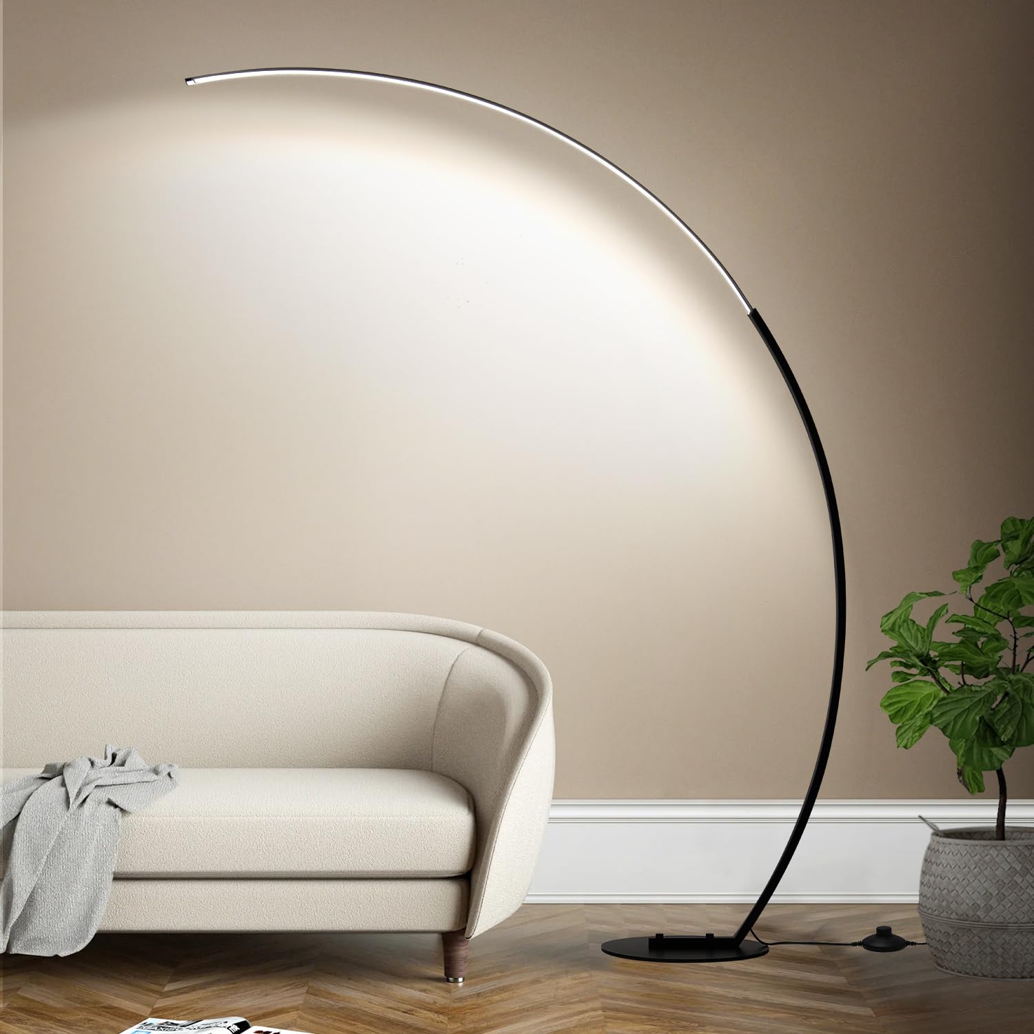 Dimmable LED Floor Lamp with 3 Color Temperatures - 2000LM Ultra Bright Arc Standing Lamp with Remote Control for Living Room, Bedroom, Office & Classroom | Modern Reading Light & Ambient Lighting