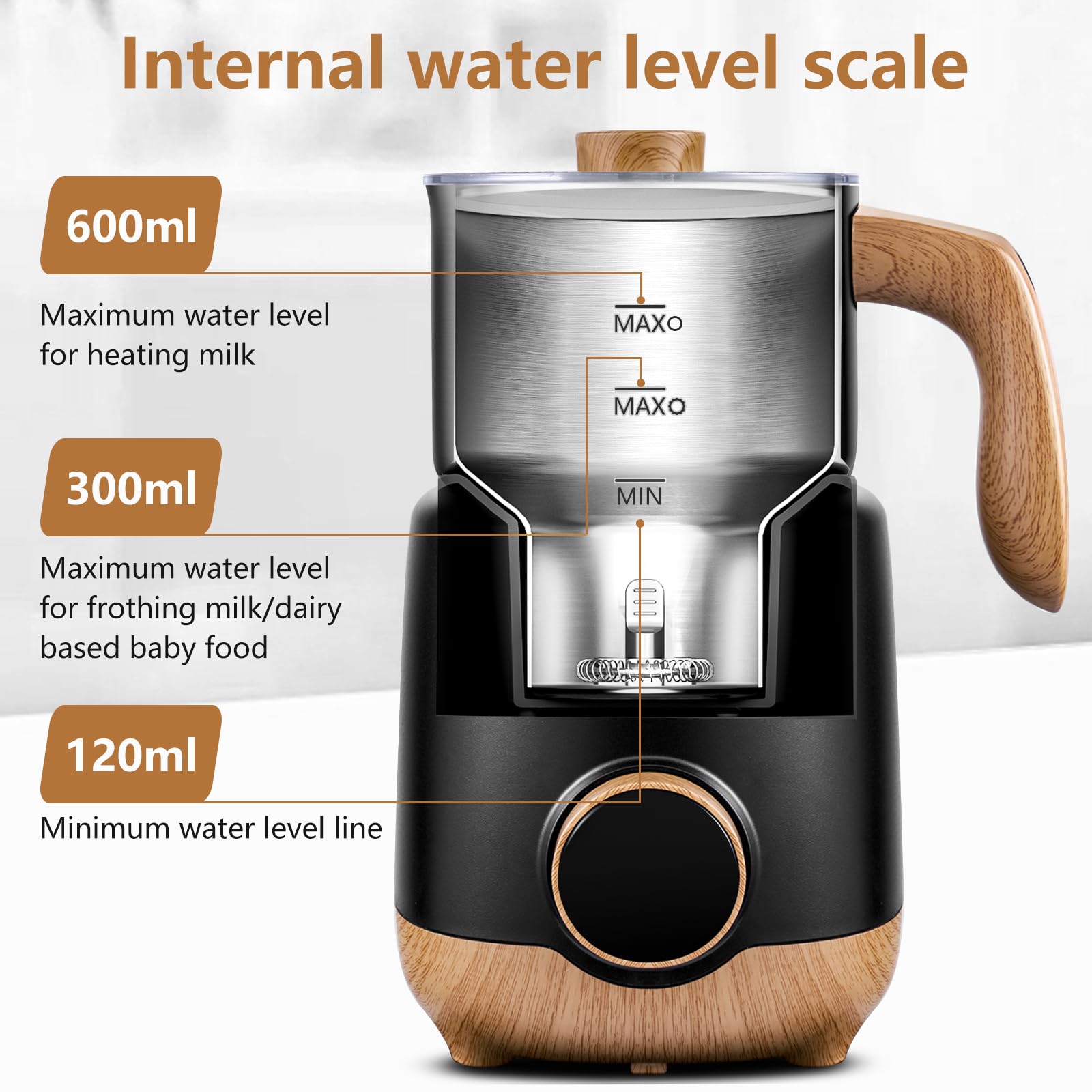 AMZCHEF 8-in-1 Electric Milk Frother and Steamer - 550W Stainless Steel Milk Warmer for Latte, Cappuccino & Hot Chocolate - 21oz Capacity with Hot/Cold Froth & Baby Food Heating - Perfect for Coffee Shops, Home Kitchens & Office Use