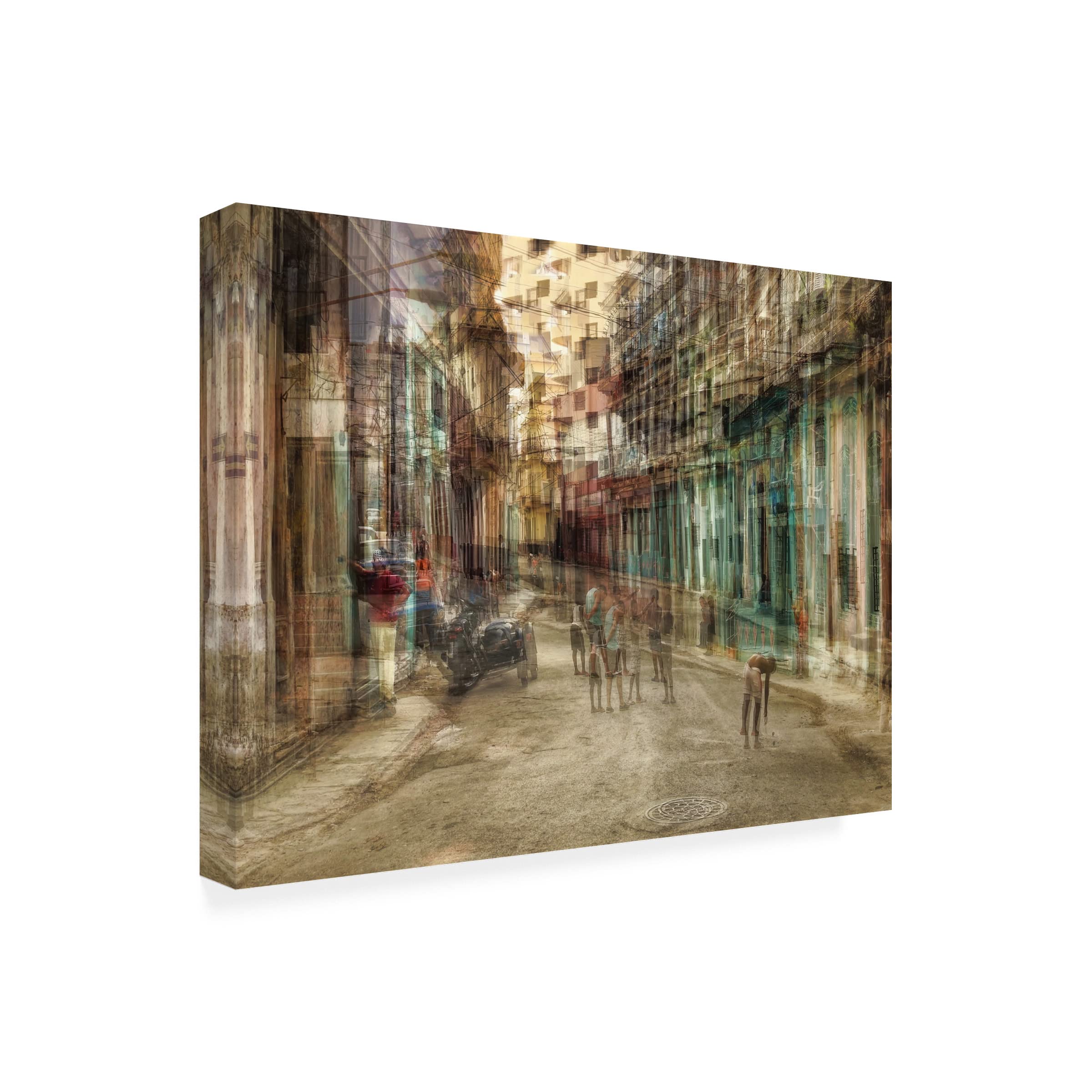 Trademark Fine Art 'Daily Scene In Centro Habana' Canvas Wall Art by Roxana Labagnara - Cuban Street Painting for Living Room & Office Decor