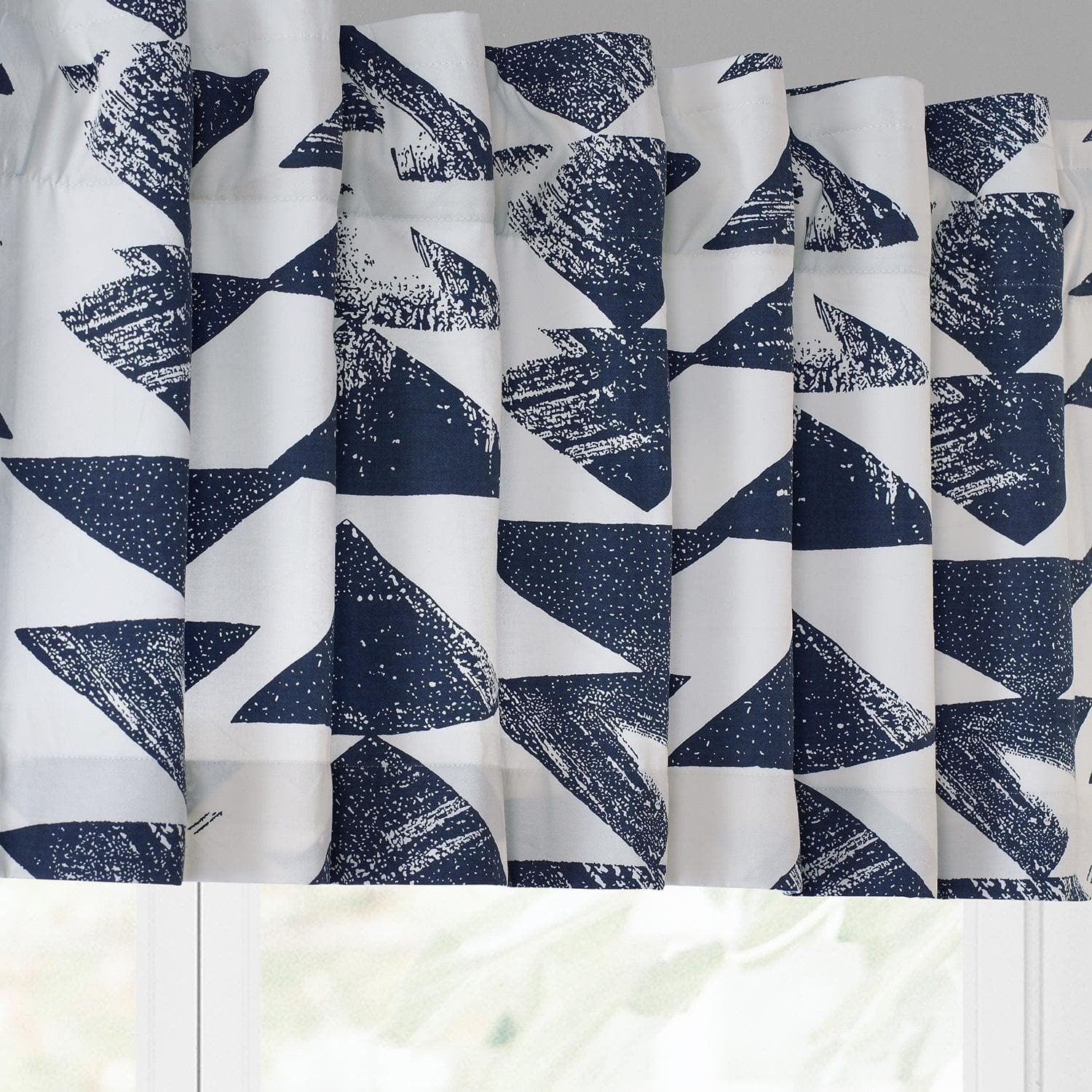 Triad Indigo Geometric Printed Cotton Window Valance - Stylish Home Decor for Living Room & Bedroom Windows