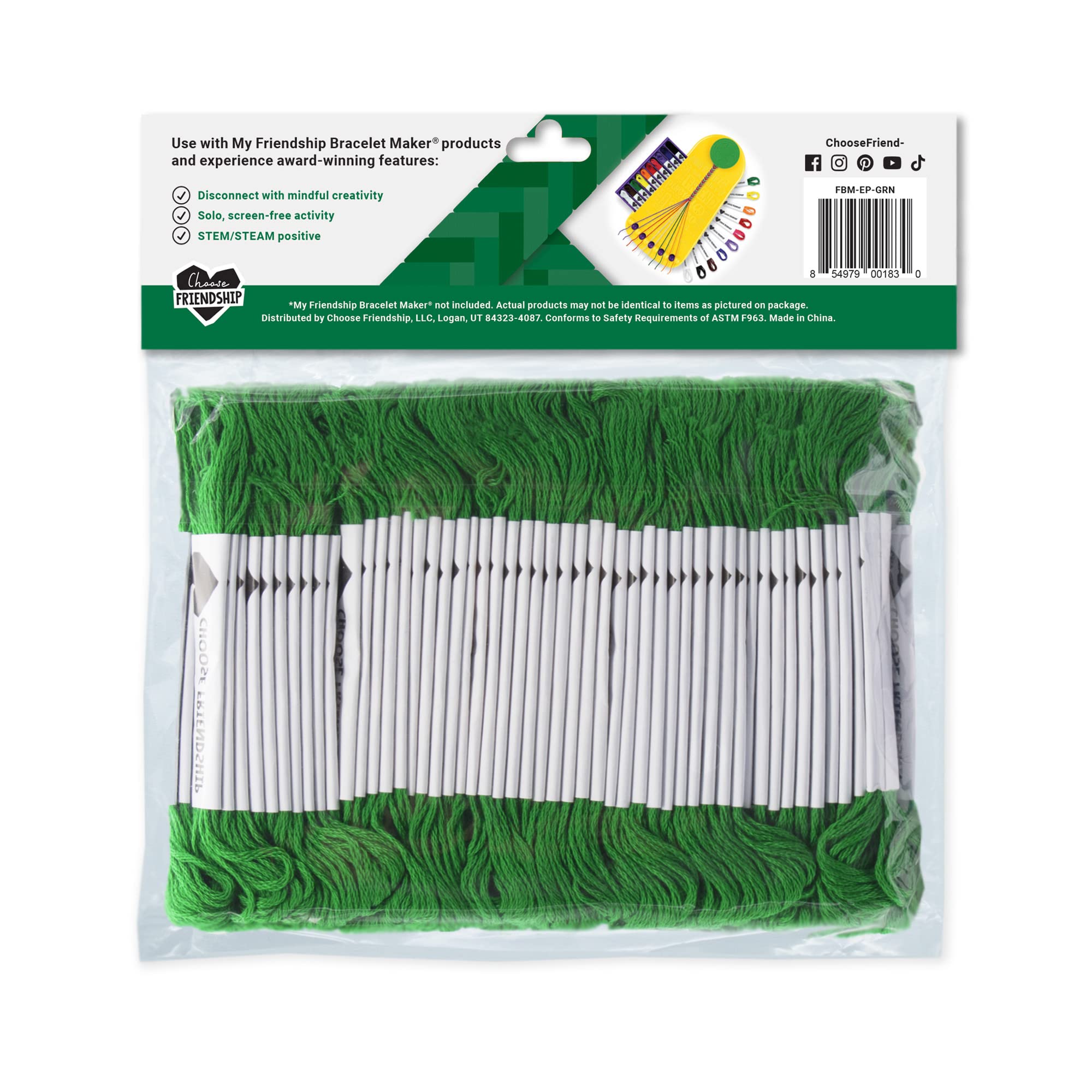 My Friendship Bracelet Maker Green Expansion Pack - 100 Pre-Cut Threads for DIY Bracelet Making | Perfect for Kids Crafts, Party Favors & Friendship Gifts
