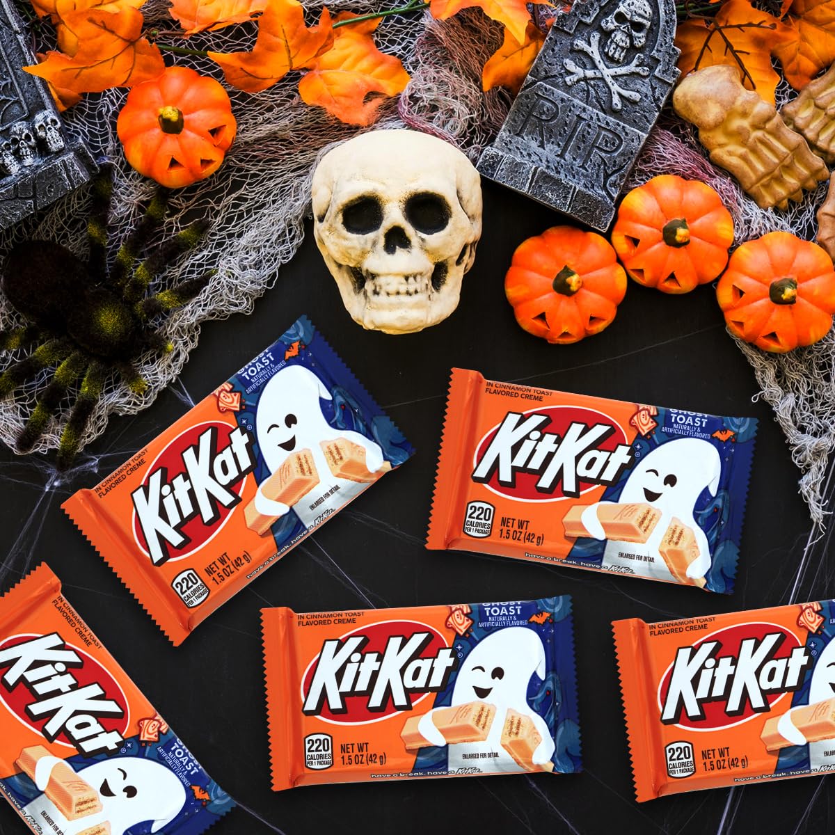 KATIES KANDY KORNER KitKat Milk Chocolate Candy Bars - Cinnamon Flavored Ghost Toast (1.5oz Each, Pack of 8) | Halloween Treats, Party Favors, Gift for Ghost Lovers | Perfect for Trick-or-Treating, Movie Nights & Spooky Celebrations