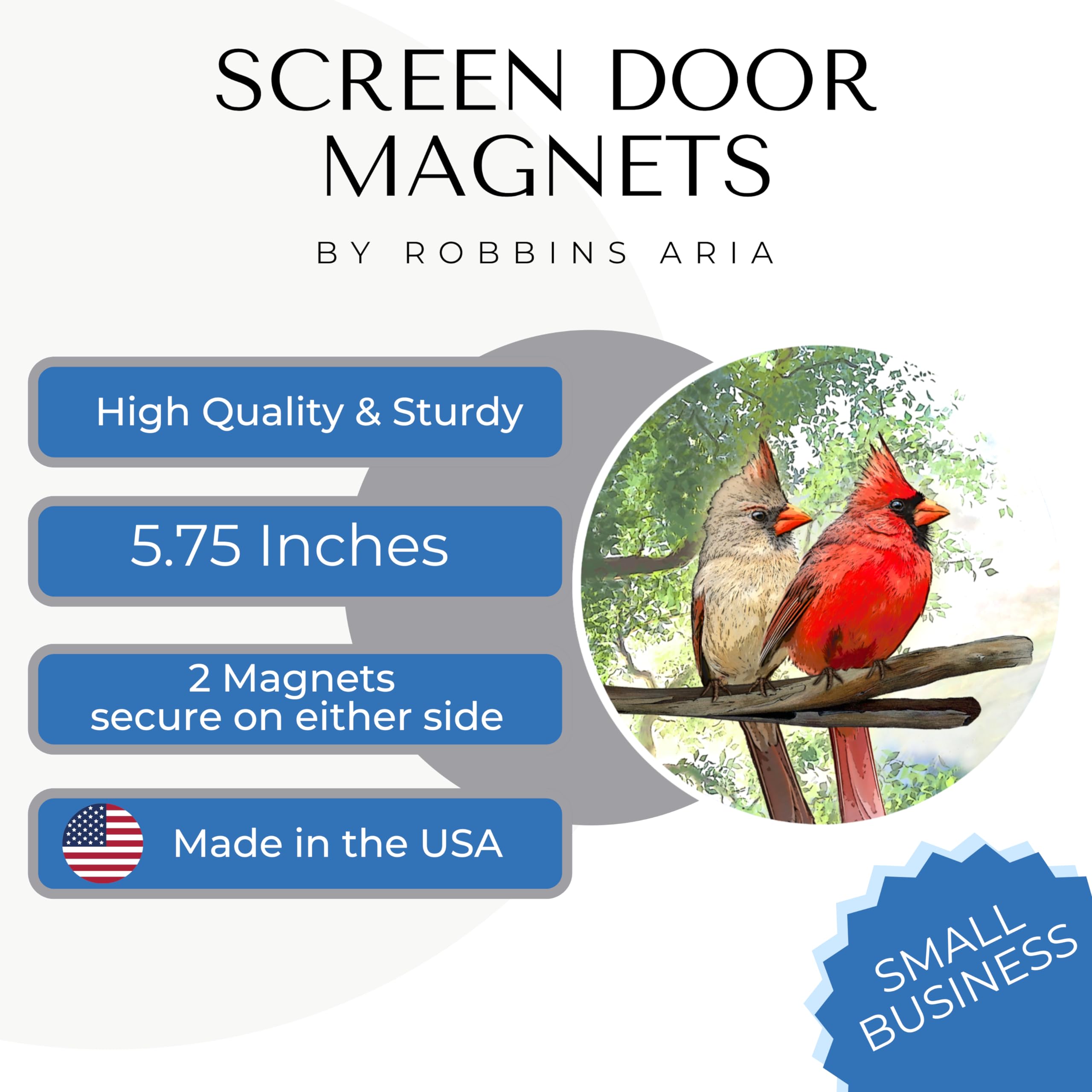 Twist Click Lock Screen Door Magnets – Secure Magnetic Screen Door for Pets & Kids – Magnetic Indicator & Decoration – Robbins Aria Cardinal – Perfect for Patio, Deck & Backyard Safety